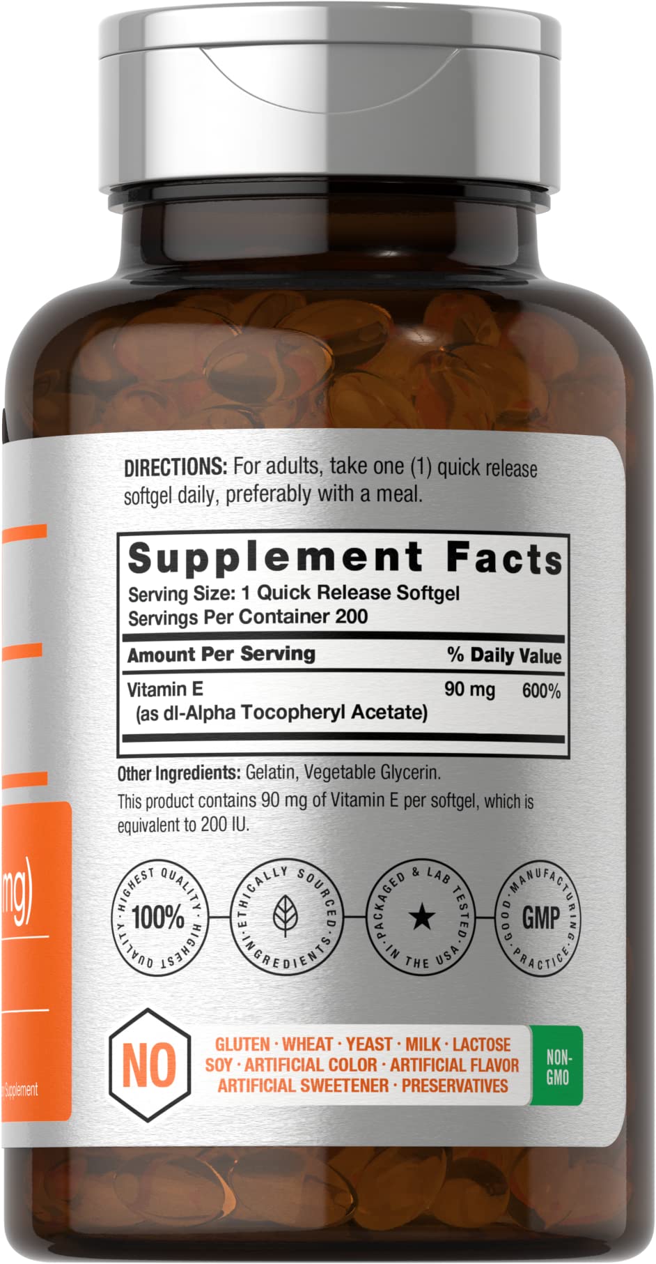 Horbäach Vitamin E Softgel Capsules 200 IU | 90 mg Supplement | 200 Count | Non-GMO and Gluten Free Formula - Image 2