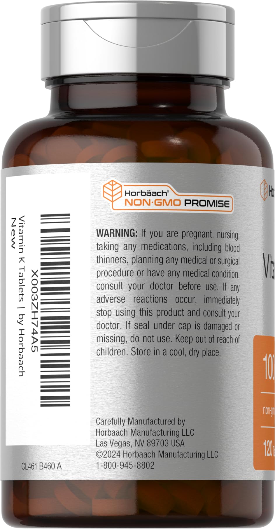 Horbäach Vitamin K Supplement | 100mcg | 120 Tablets | Vegetarian, Non-GMO & Gluten Free Supplement - Image 3