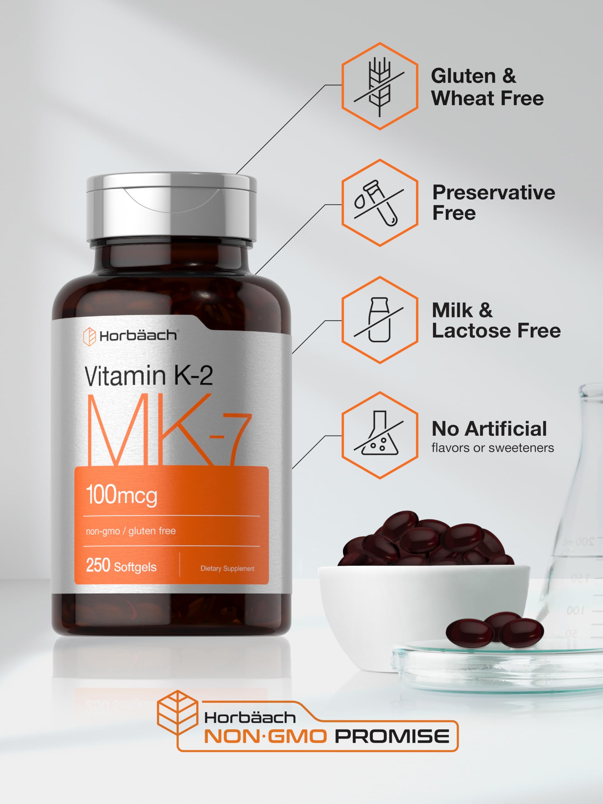 Horbäach Vitamin K2 MK7 100mcg | 250 Softgels | Non-GMO, Gluten Free Supplement - Image 5