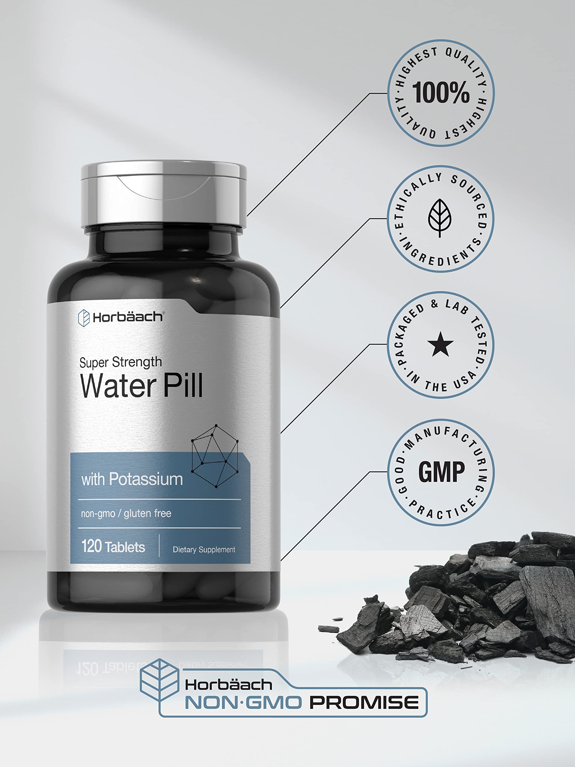 Horbäach Water Pills | Super Strength | 120 Tablets | Vegetarian, Non-GMO & Gluten Free Supplement - Image 5