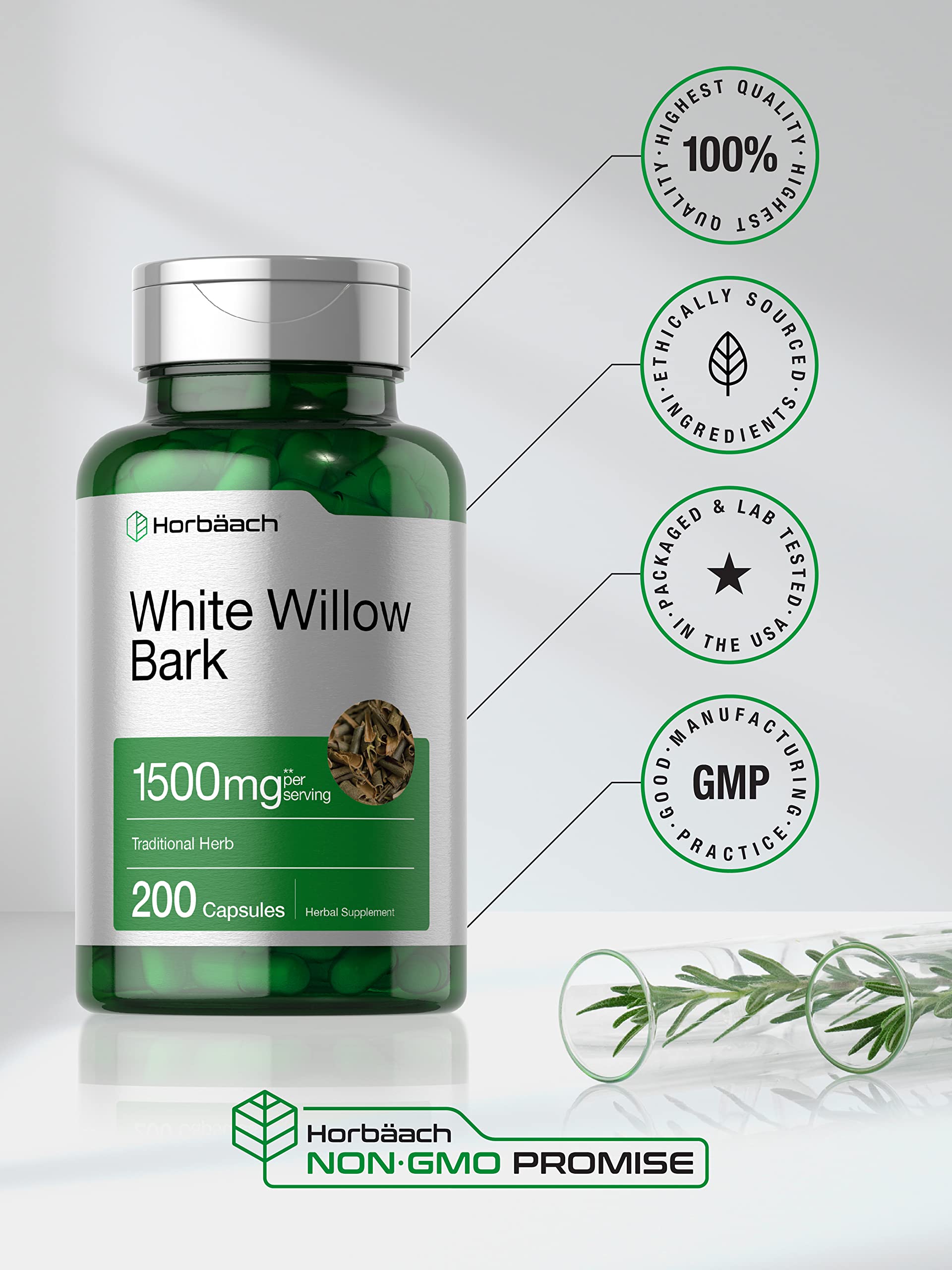 Horbäach White Willow Bark Capsules | 200 Pills | Max Strength | Non-GMO, Gluten Free Herb Extract - Image 5