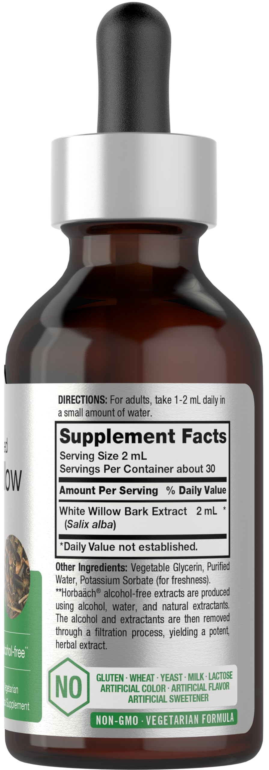 Horbäach White Willow Bark Extract Tincture | 2 Fl oz | Alcohol Free Liquid Supplement | Super Concentrated | Vegetarian, Non-GMO, Gluten Free - Image 2