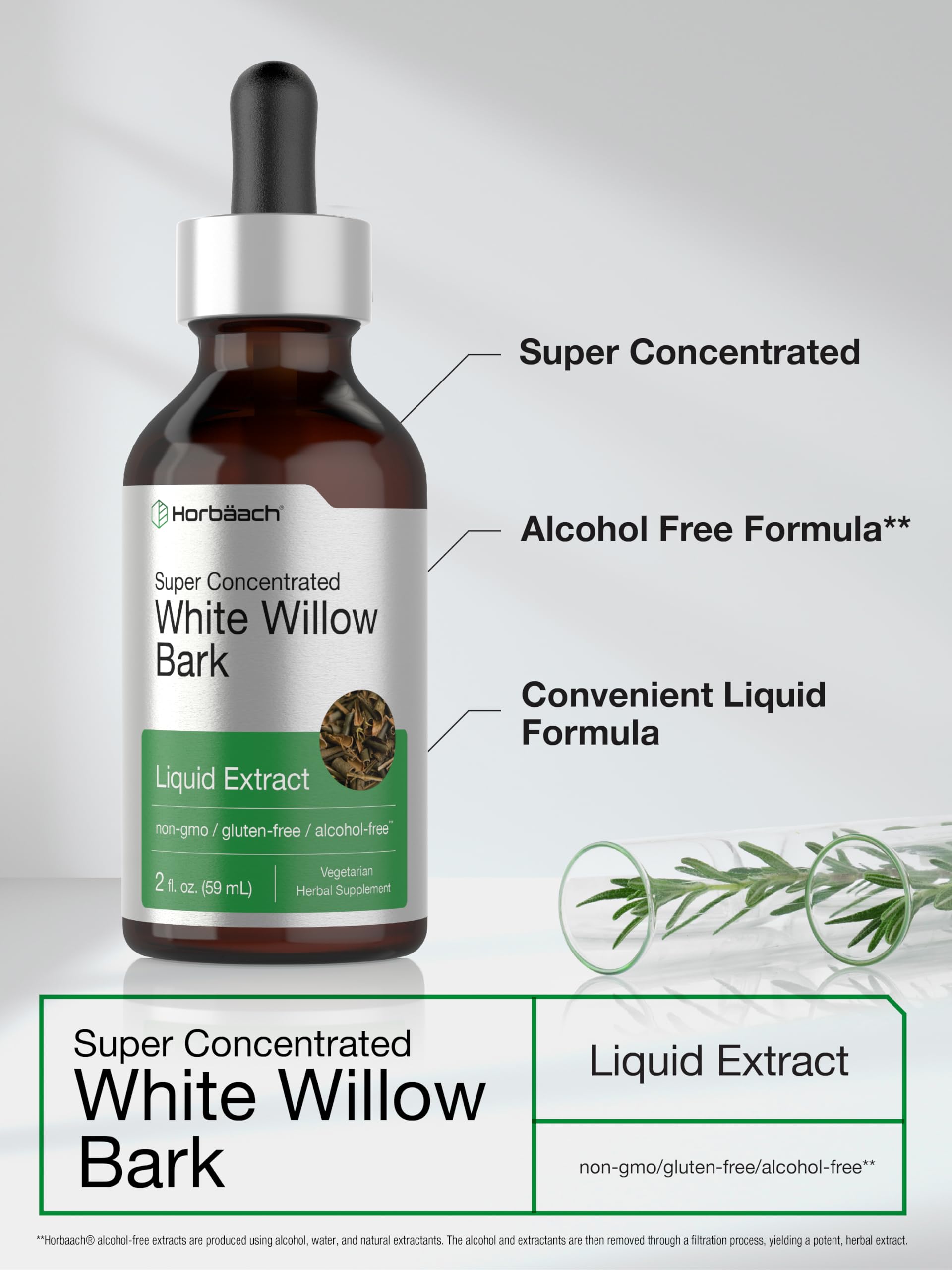 Horbäach White Willow Bark Extract Tincture | 2 Fl oz | Alcohol Free Liquid Supplement | Super Concentrated | Vegetarian, Non-GMO, Gluten Free - Image 4