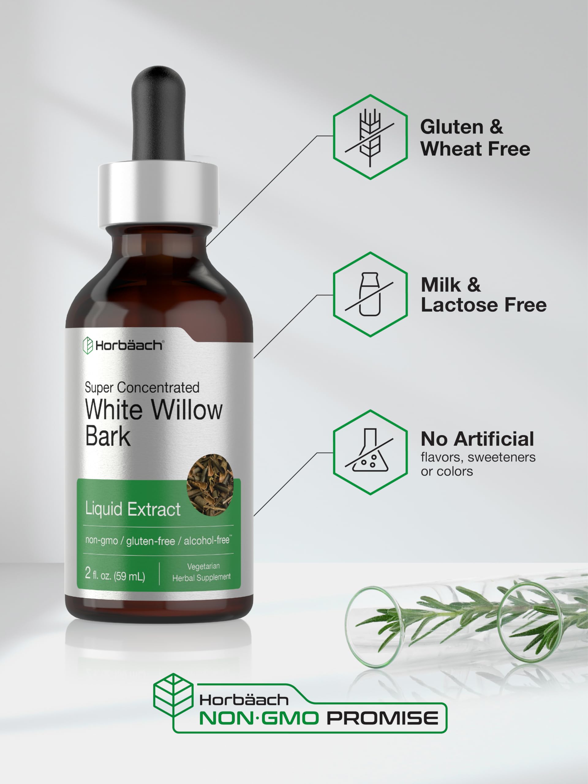Horbäach White Willow Bark Extract Tincture | 2 Fl oz | Alcohol Free Liquid Supplement | Super Concentrated | Vegetarian, Non-GMO, Gluten Free - Image 5