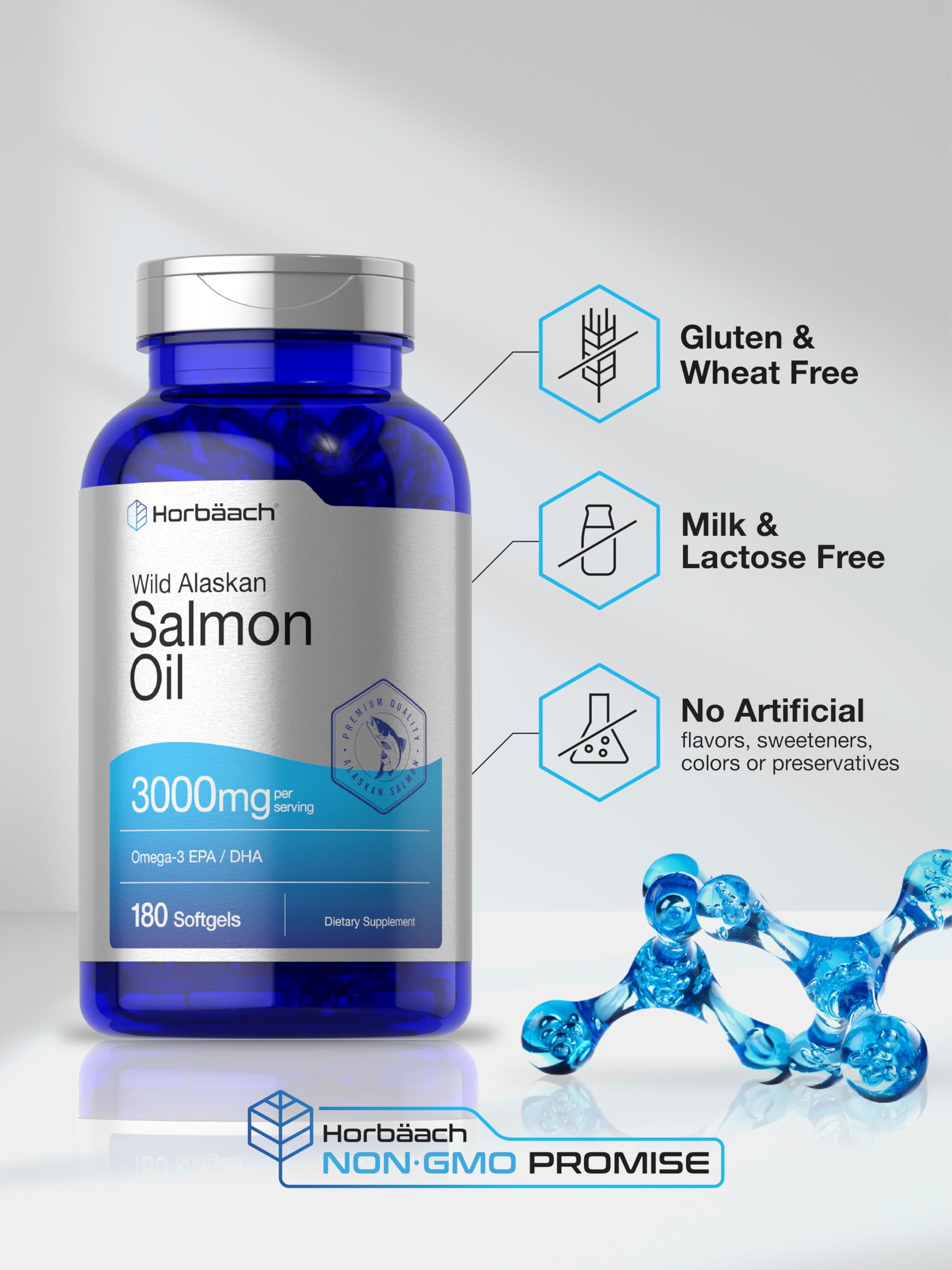 Horbäach Wild Alaskan Salmon Fish Oil | 180 Softgel Capsules | Gluten Free, Non-GMO | High Potency | Excellent Source of Omega-3 Fatty Acids EPA and DHA - Image 5