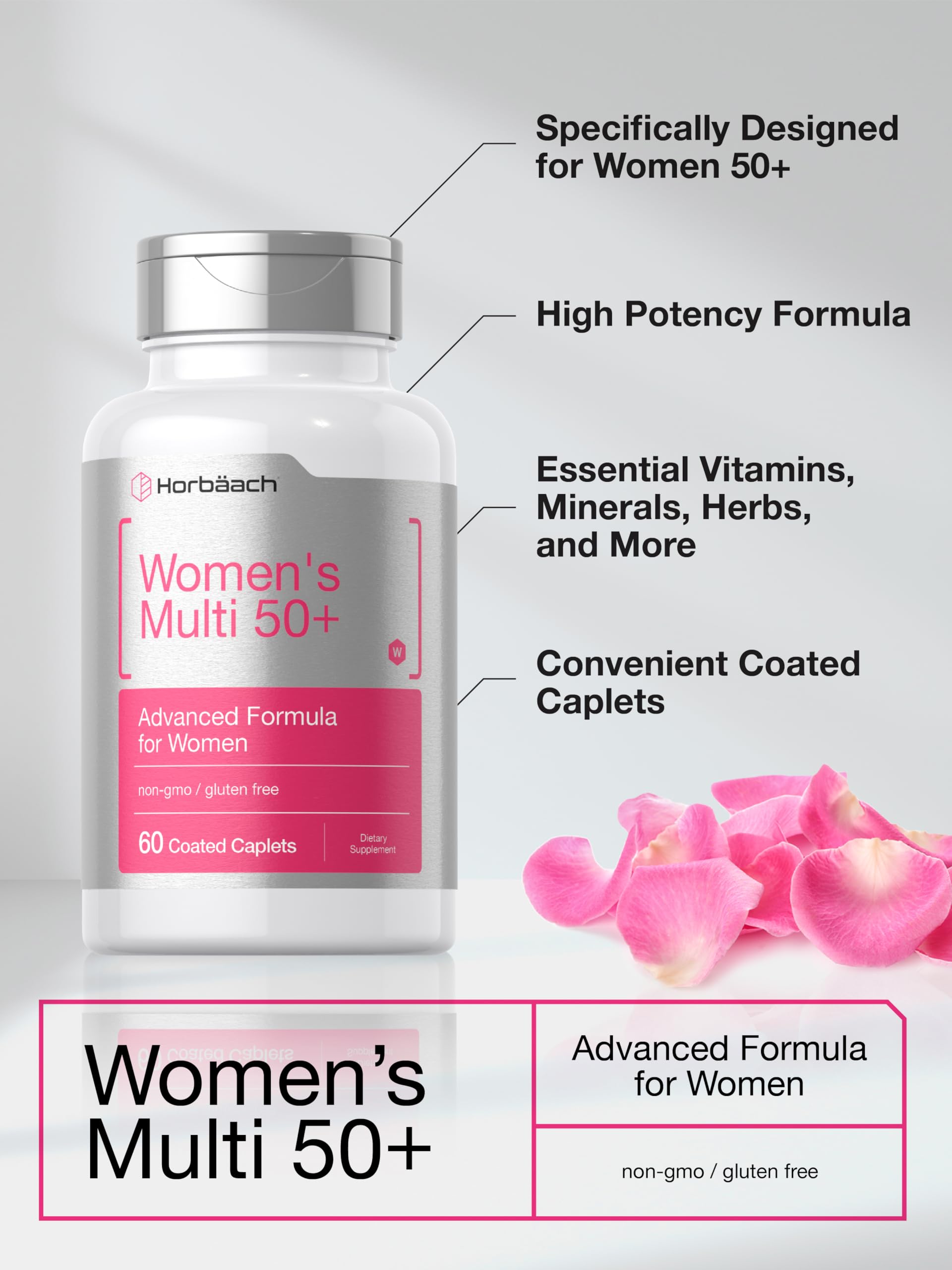 Horbäach Women's Multivitamin 50 Plus | 60 Coated Caplets | Advanced Vitamin Formula | Non-GMO & Gluten Free Supplement - Image 4