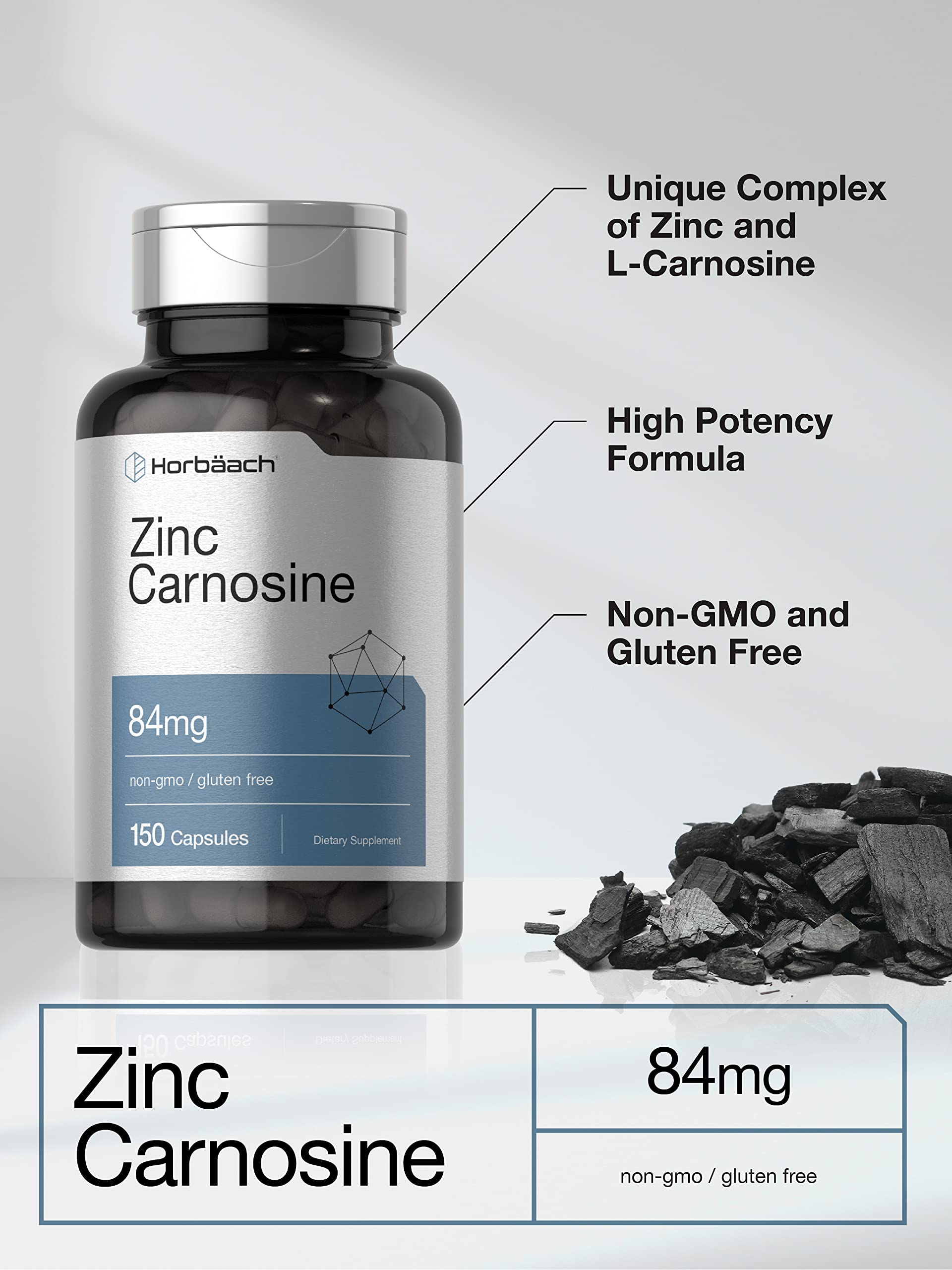 Horbäach Zinc Carnosine Supplement | 84mg per Capsule | 150 Count | Non-GMO & Gluten Free - Image 3