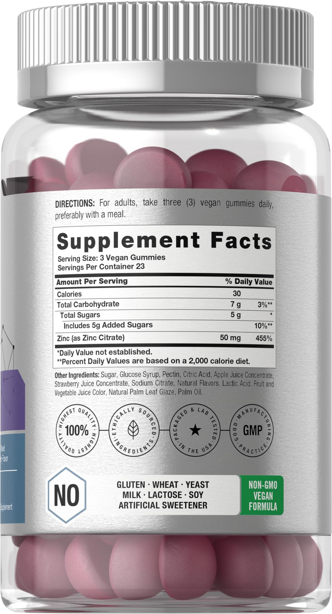 Horbäach Zinc Gummies | 50mg | 70 Count | Mixed Berry Flavor | Vegan, Non-GMO, Gluten Free Formula - Image 2