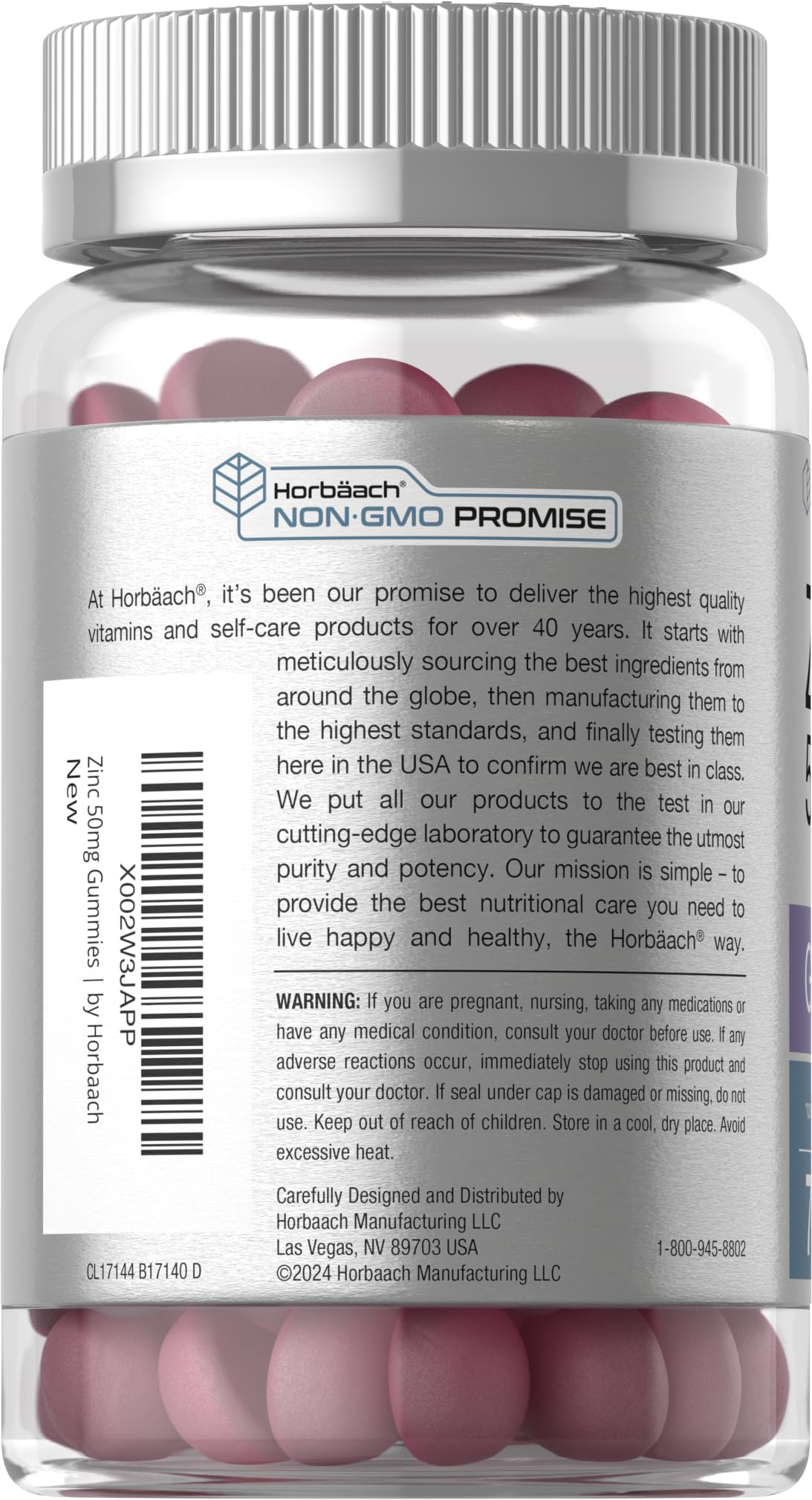 Horbäach Zinc Gummies | 50mg | 70 Count | Mixed Berry Flavor | Vegan, Non-GMO, Gluten Free Formula - Image 3