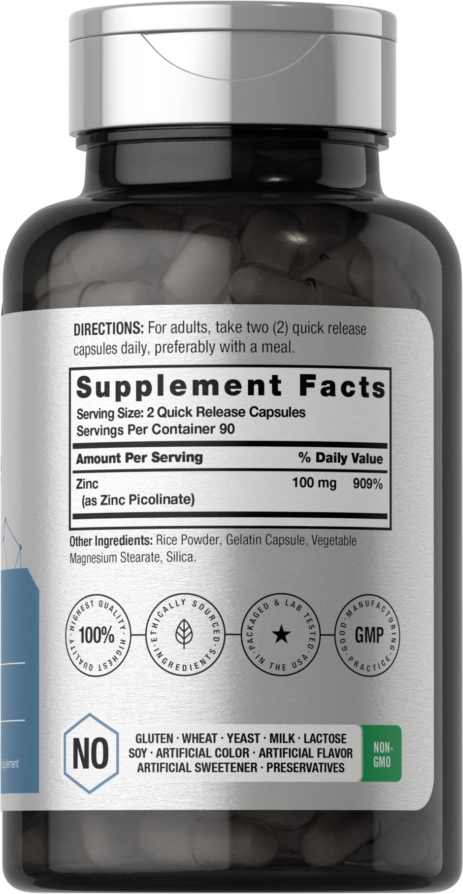 Horbäach Zinc Picolinate 100mg | 180 Capsules | High Potency | Non-GMO, Gluten Free | Zinc Supplement - Image 2