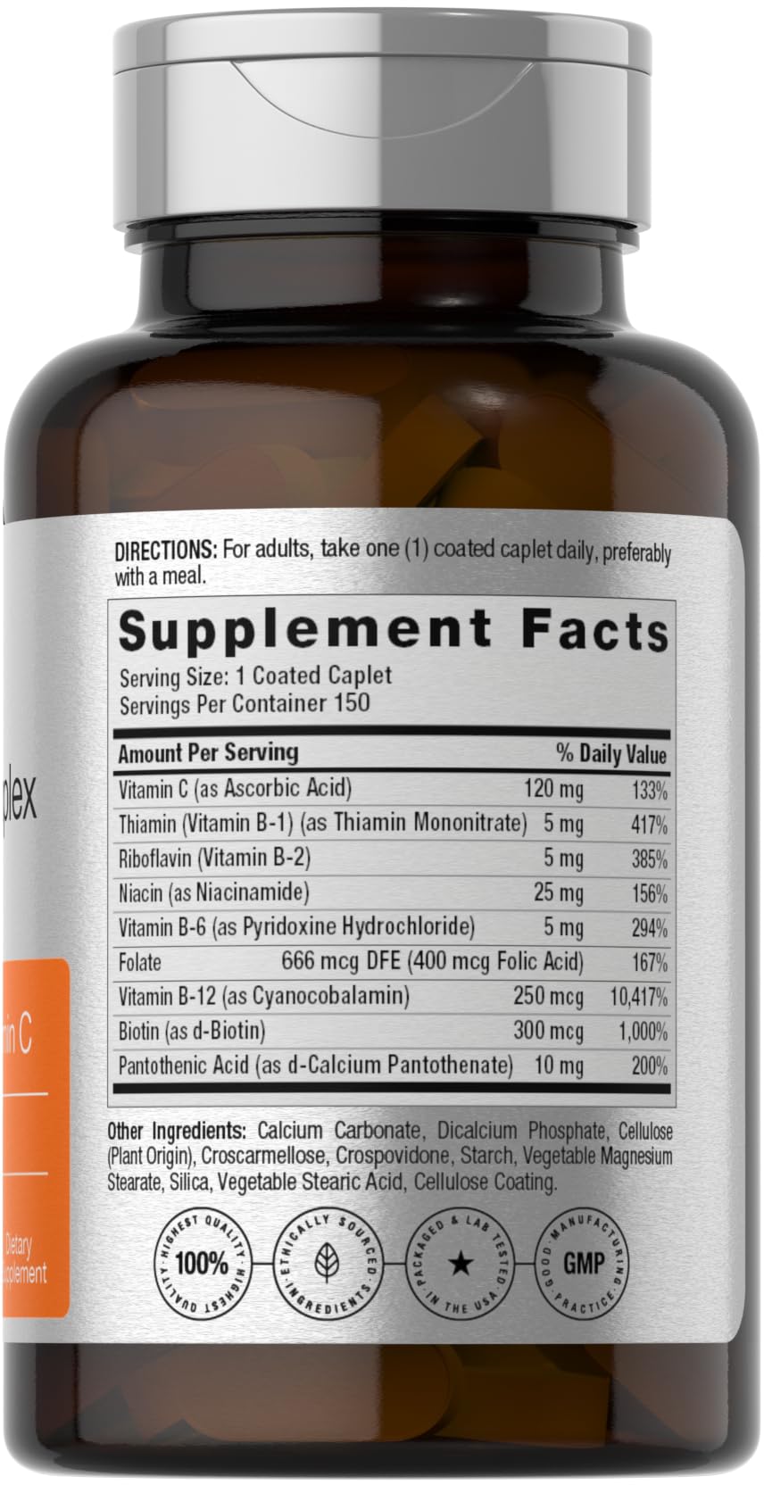 Horbaach B Complex Vitamins for Women and Men | 150 Caplets | with Folic Acid & Vitamin C | Non-GMO & Gluten Free Supplement - Image 2