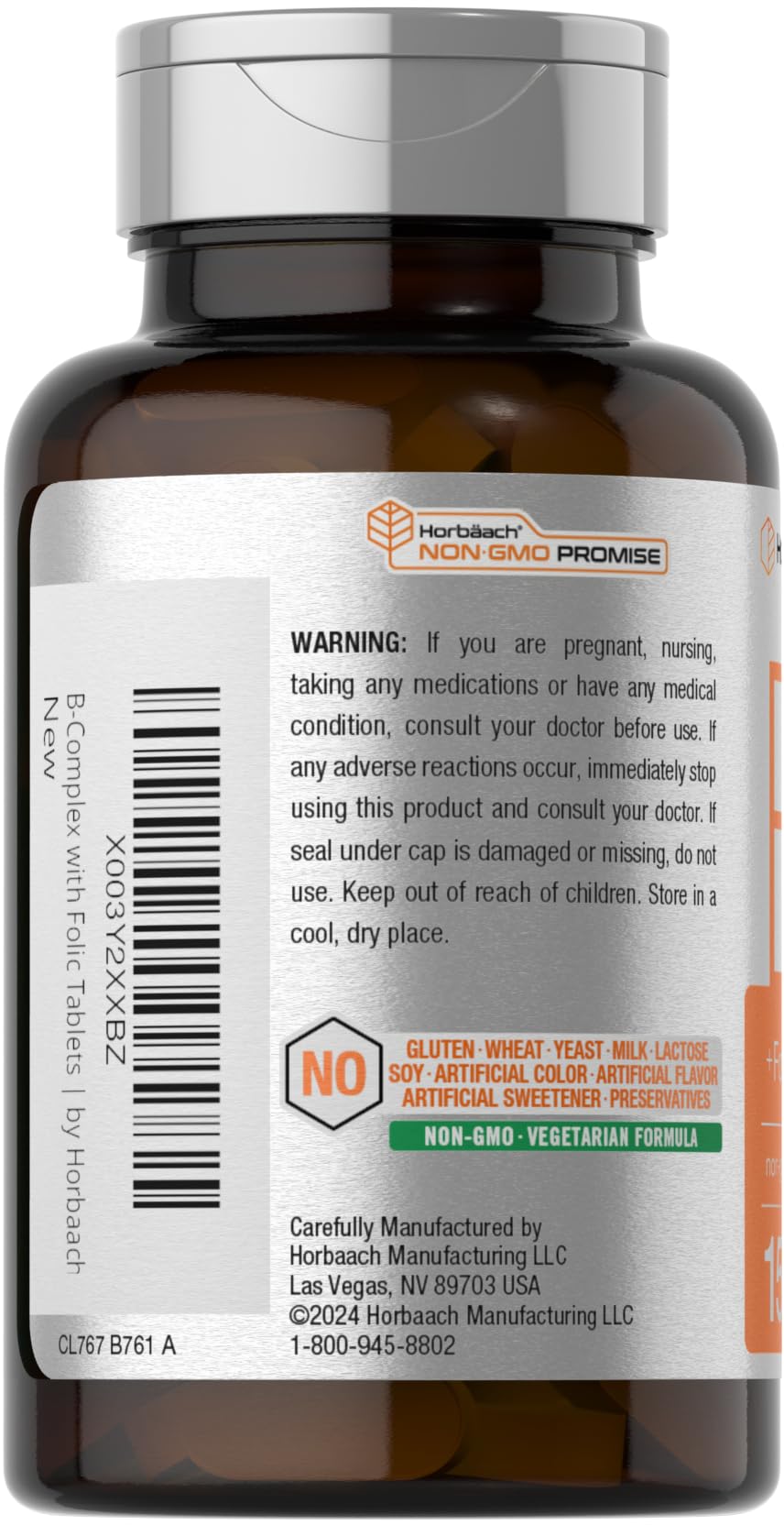 Horbaach B Complex Vitamins for Women and Men | 150 Caplets | with Folic Acid & Vitamin C | Non-GMO & Gluten Free Supplement - Image 3