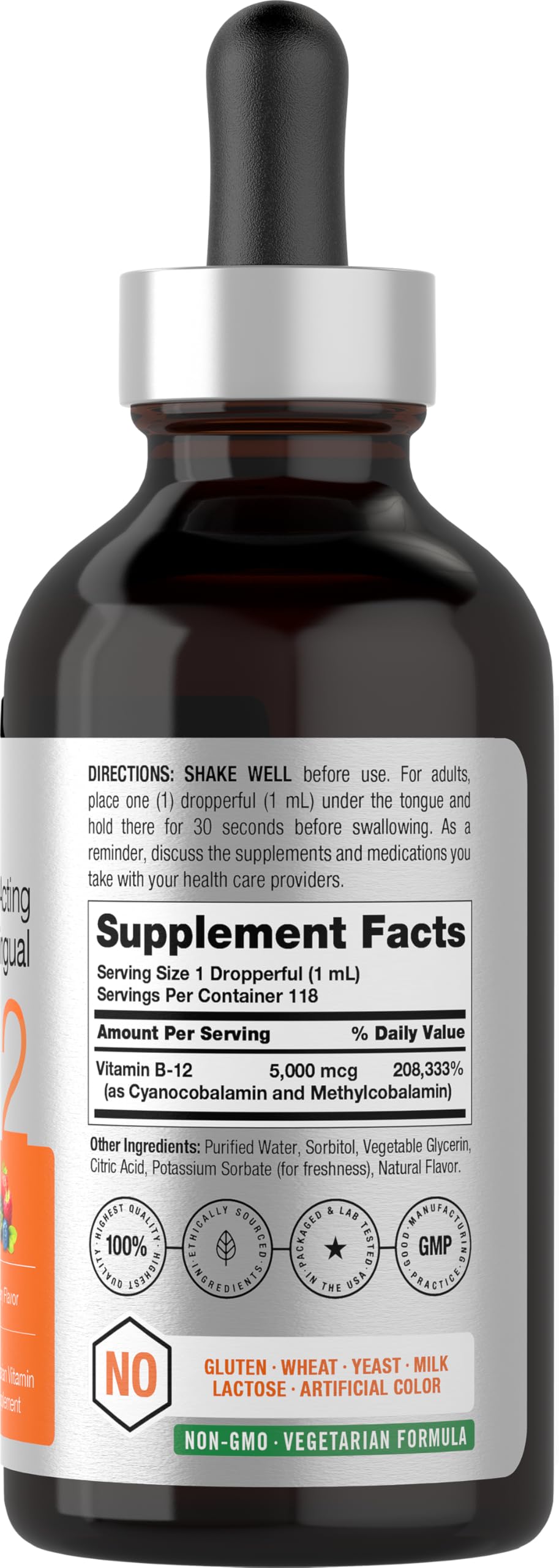 Horbaach B12 Vitamin 5000 mcg Sublingual | 4 Fl Oz | as Methylcobalamin and Cyanocobalamin | Liquid Vegetarian Drops | Berry Flavor | Non-GMO & Gluten Free Supplement - Image 2