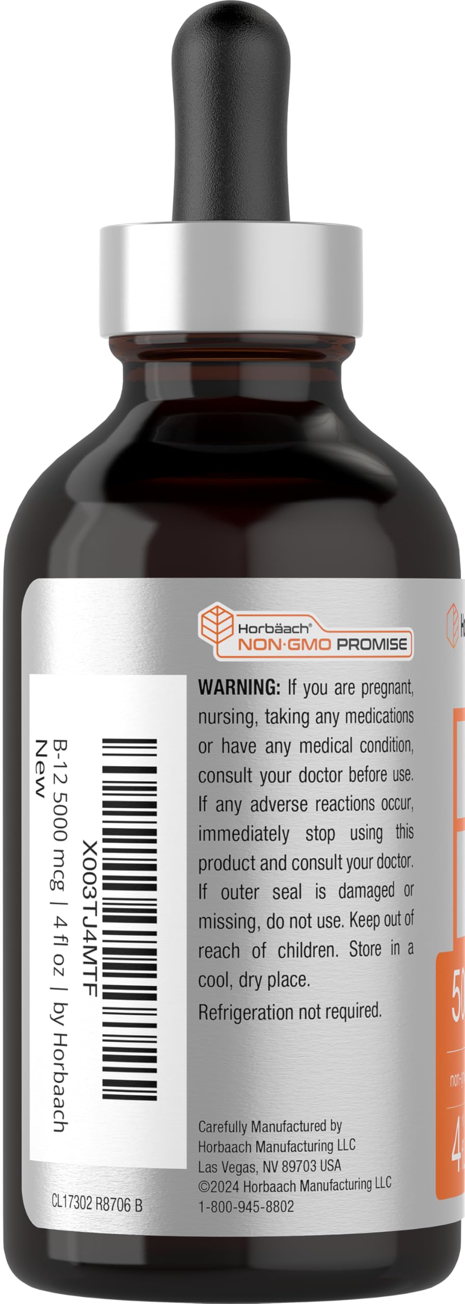Horbaach B12 Vitamin 5000 mcg Sublingual | 4 Fl Oz | as Methylcobalamin and Cyanocobalamin | Liquid Vegetarian Drops | Berry Flavor | Non-GMO & Gluten Free Supplement - Image 3