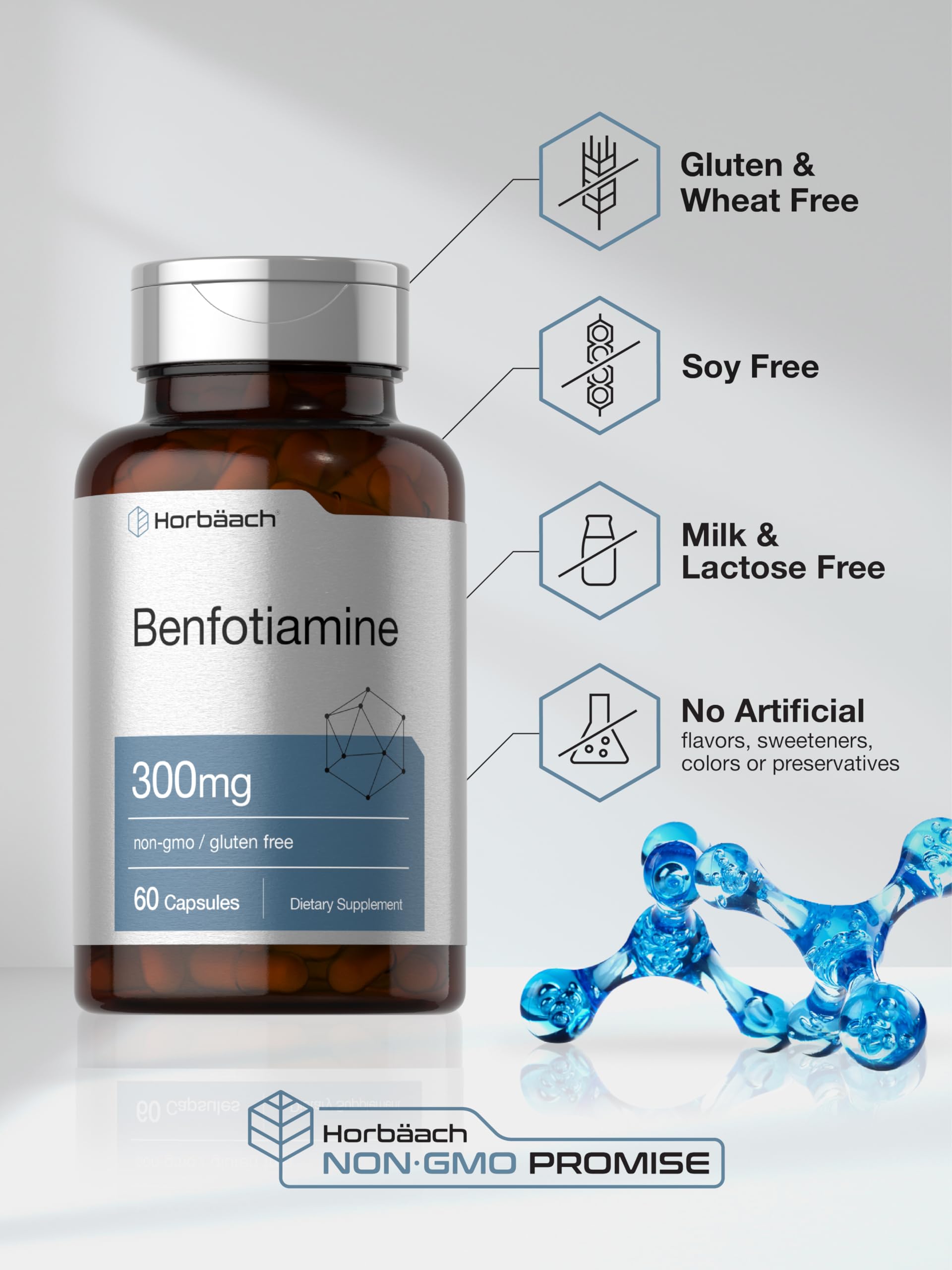 Horbaach Benfotiamine 300mg | 60 Capsules | Vitamin B1 Thiamine | Non-GMO & Gluten Free Supplement - Image 5