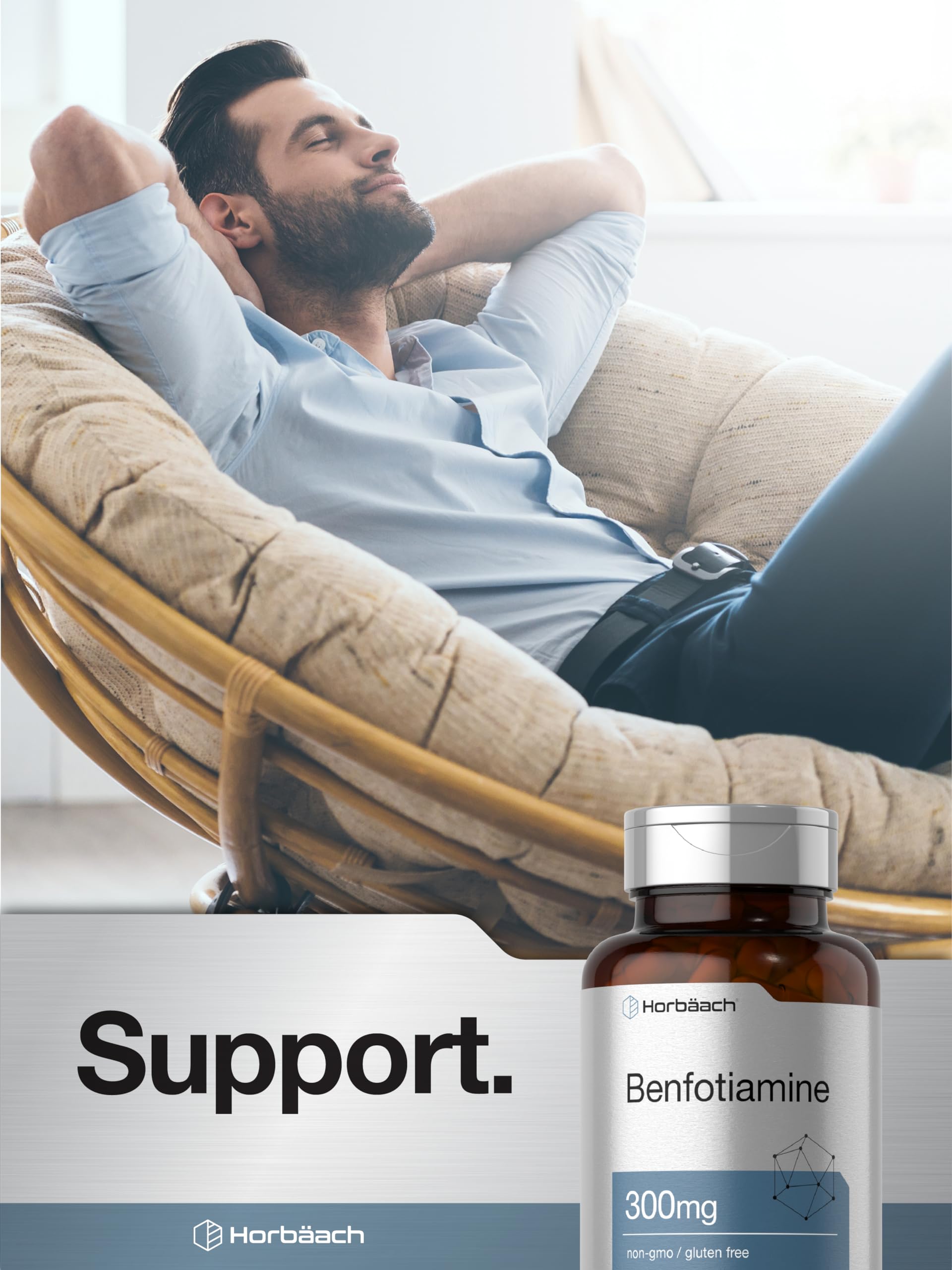 Horbaach Benfotiamine 300mg | 60 Capsules | Vitamin B1 Thiamine | Non-GMO & Gluten Free Supplement - Image 7