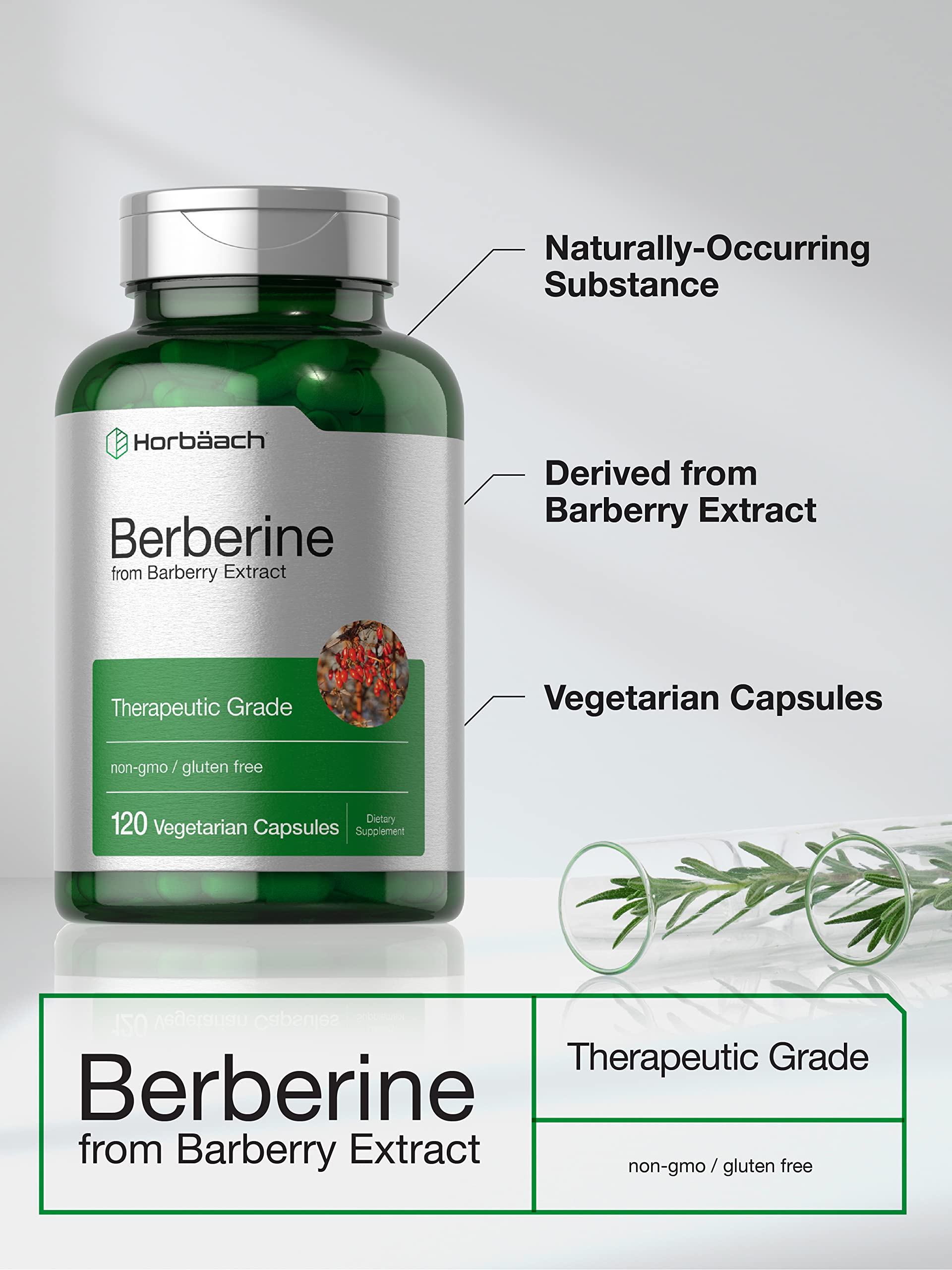 Horbaach Berberine HCL Supplement | 500mg | 120 Capsules | from Barberry Extract | Therapeutic Grade | Vegetarian, Non-GMO, Gluten Free - Image 3