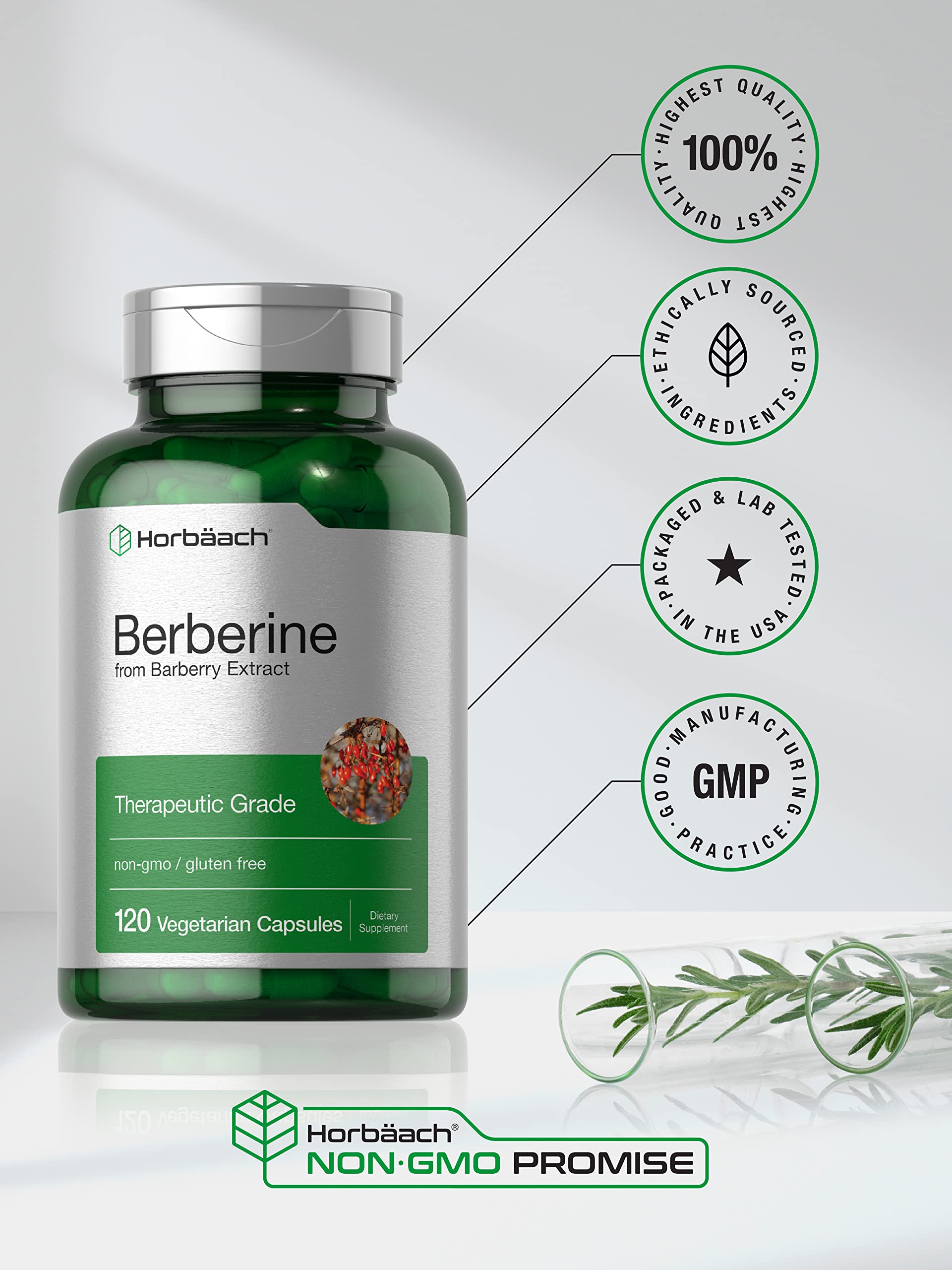 Horbaach Berberine HCL Supplement | 500mg | 120 Capsules | from Barberry Extract | Therapeutic Grade | Vegetarian, Non-GMO, Gluten Free - Image 5