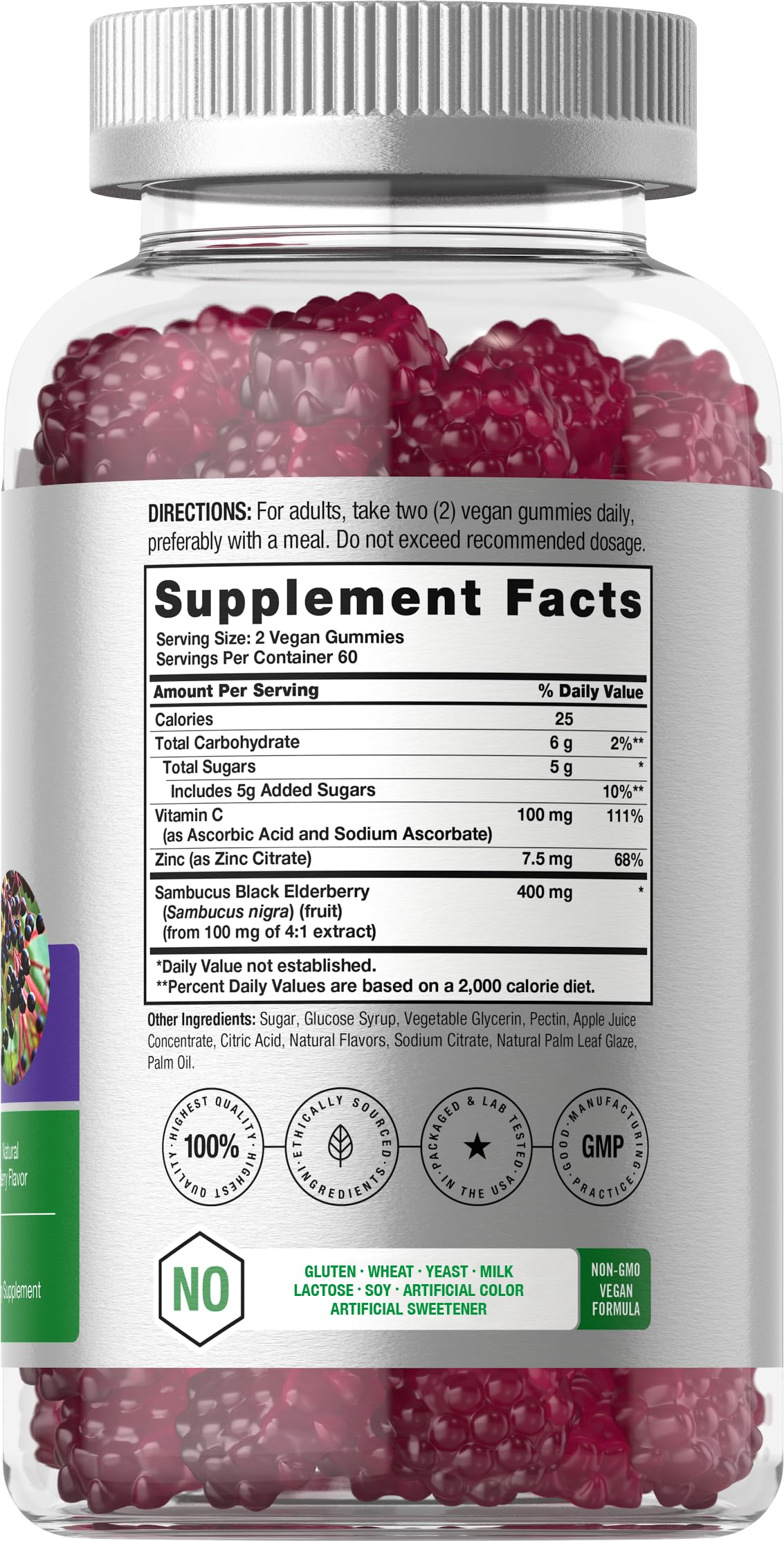 Horbaach Black Elderberry Gummies | 120 Count | Sambucus Extract | with Zinc and Vitamin C | Berry Flavor | Vegan, Non-GMO, and Gluten Free Supplement for Adults - Image 2
