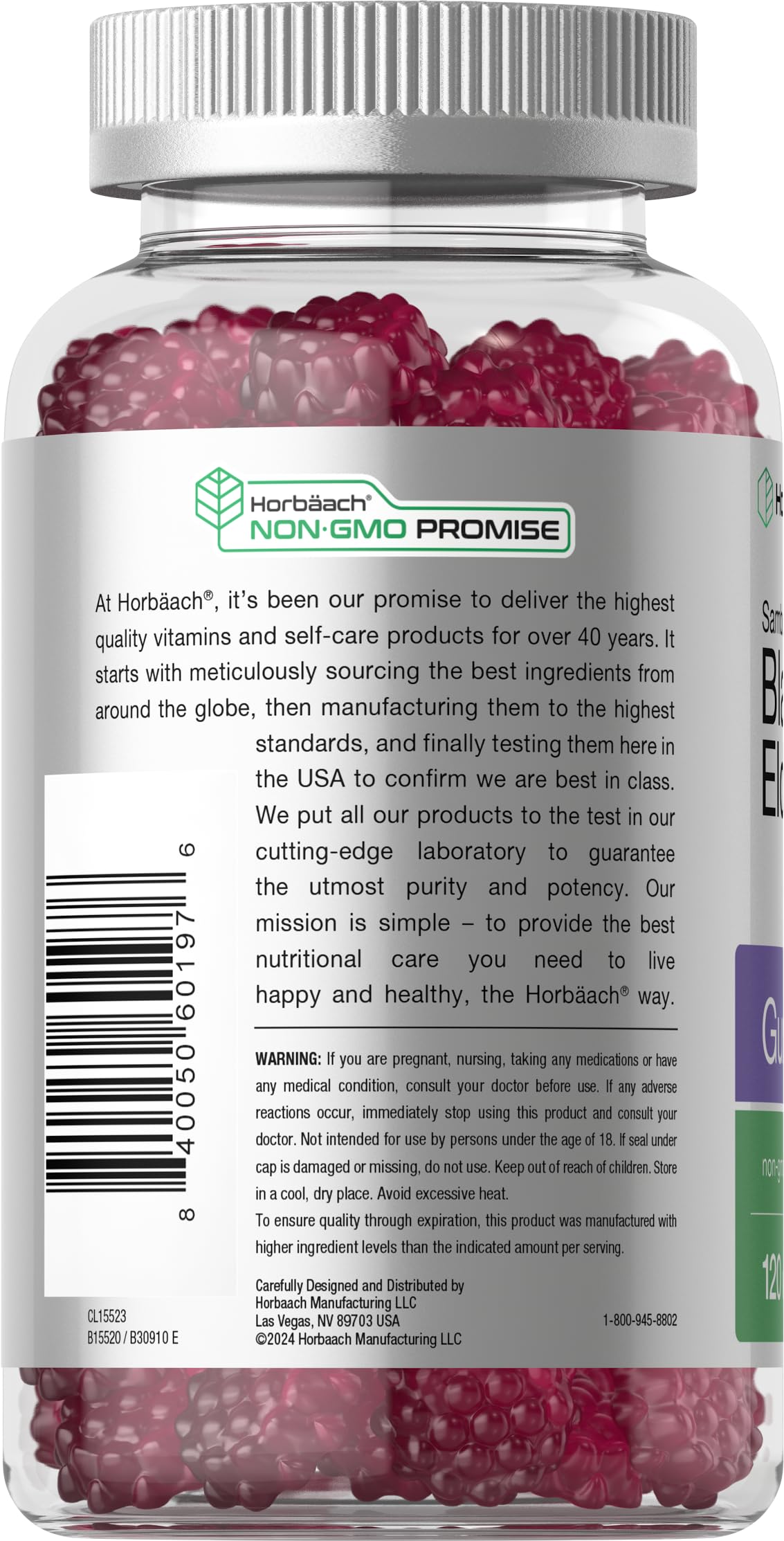 Horbaach Black Elderberry Gummies | 120 Count | Sambucus Extract | with Zinc and Vitamin C | Berry Flavor | Vegan, Non-GMO, and Gluten Free Supplement for Adults - Image 3