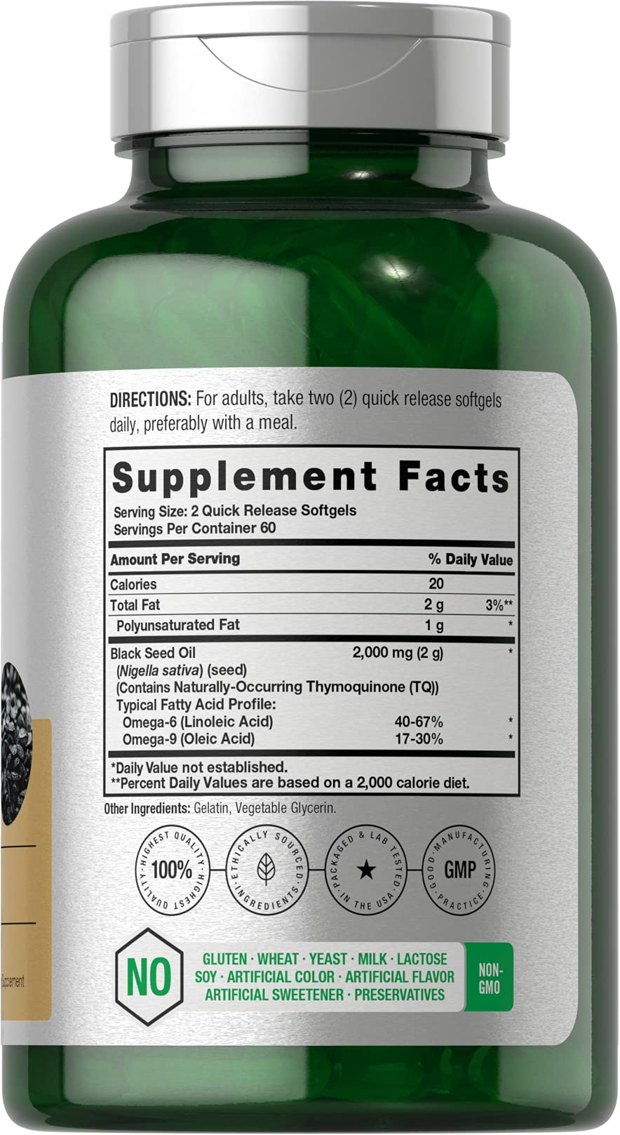 Horbaach Black Seed Oil Cold Pressed Softgel Capsules | 2000mg | 120 Count | Supplement with Omega 6 and 9 | Nigella Sativa | Non-GMO and Gluten Free - Image 2
