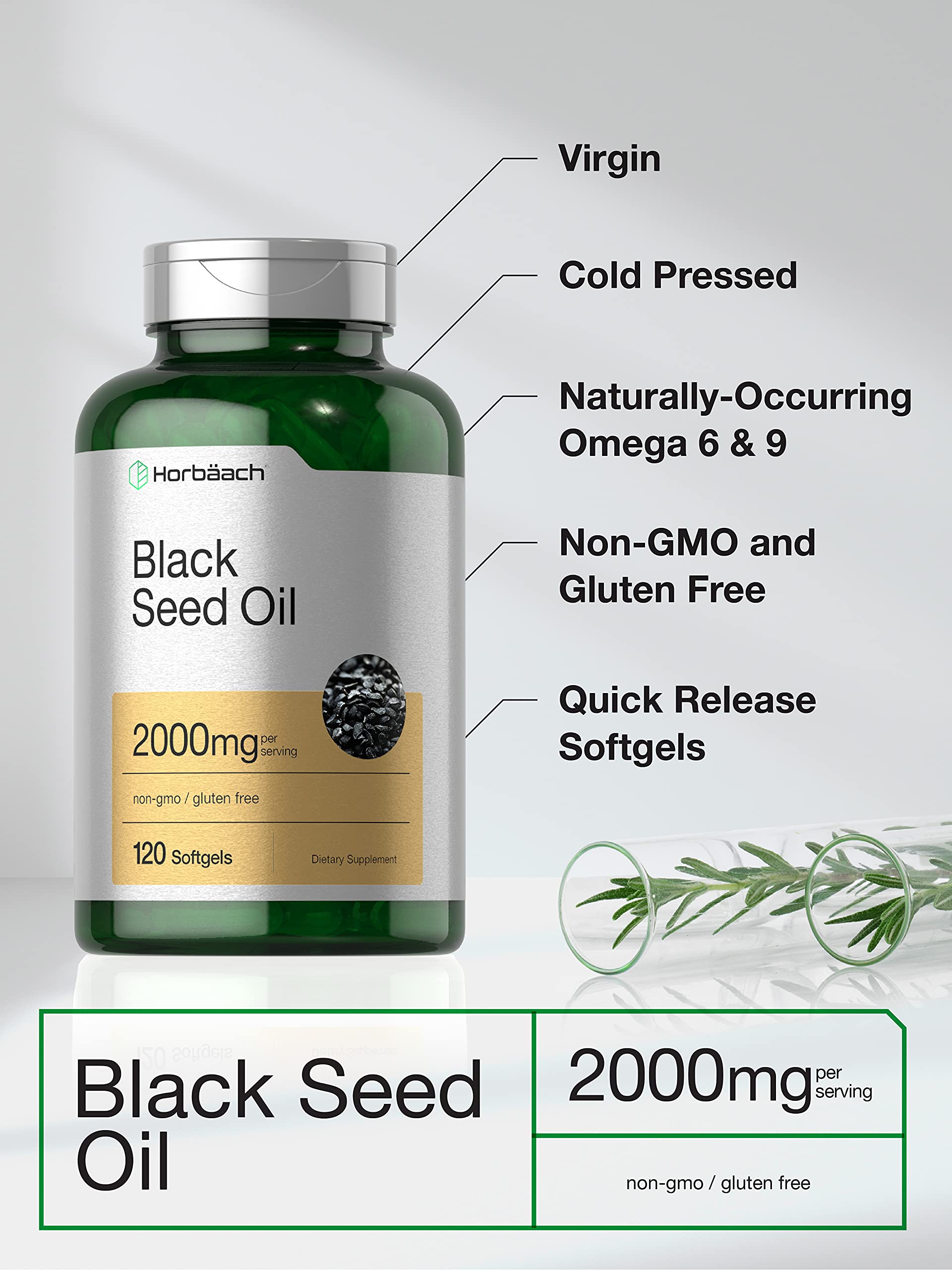 Horbaach Black Seed Oil Cold Pressed Softgel Capsules | 2000mg | 120 Count | Supplement with Omega 6 and 9 | Nigella Sativa | Non-GMO and Gluten Free - Image 3