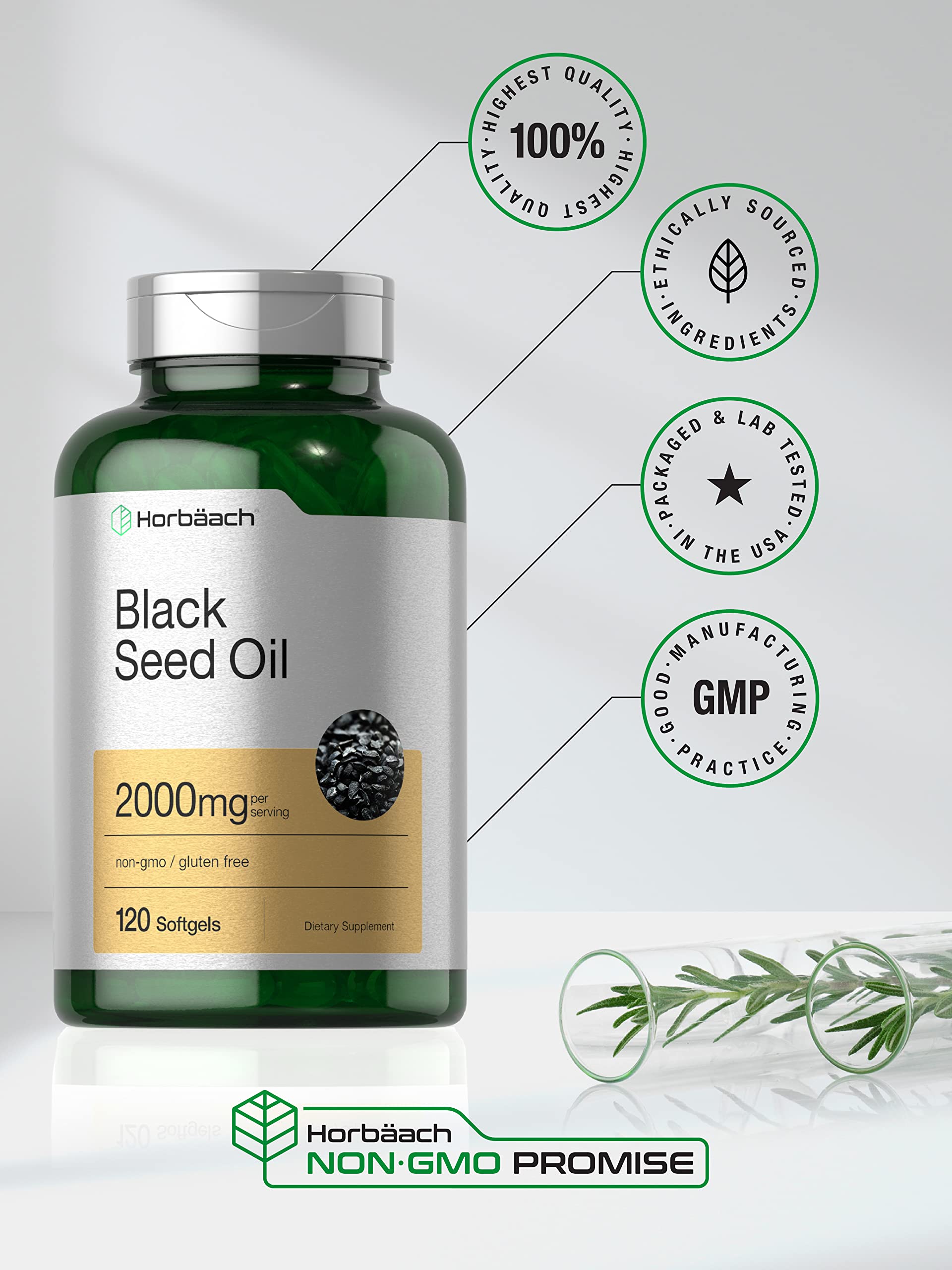 Horbaach Black Seed Oil Cold Pressed Softgel Capsules | 2000mg | 120 Count | Supplement with Omega 6 and 9 | Nigella Sativa | Non-GMO and Gluten Free - Image 5