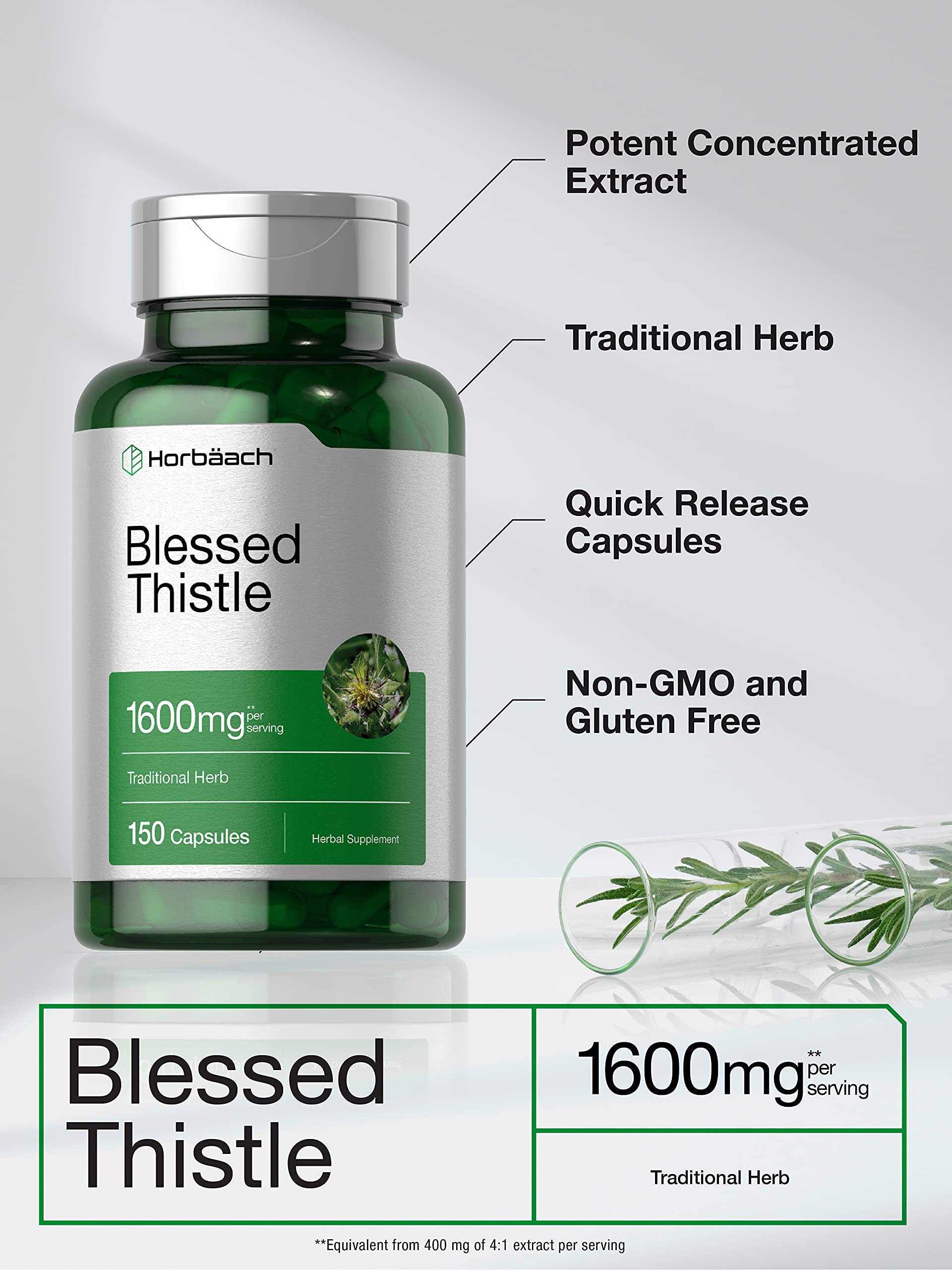 Horbaach Blessed Thistle Capsules | 150 Count | Max Potency | Non-GMO, Gluten Free Herb Supplement - Image 3