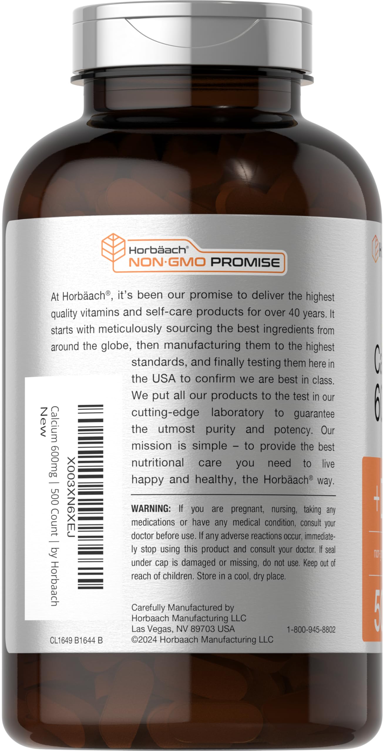 Horbaach Calcium 600 mg with Vitamin D3 | 500 Coated Caplets | for Women and Men | Non-GMO & Gluten Free Supplement - Image 3