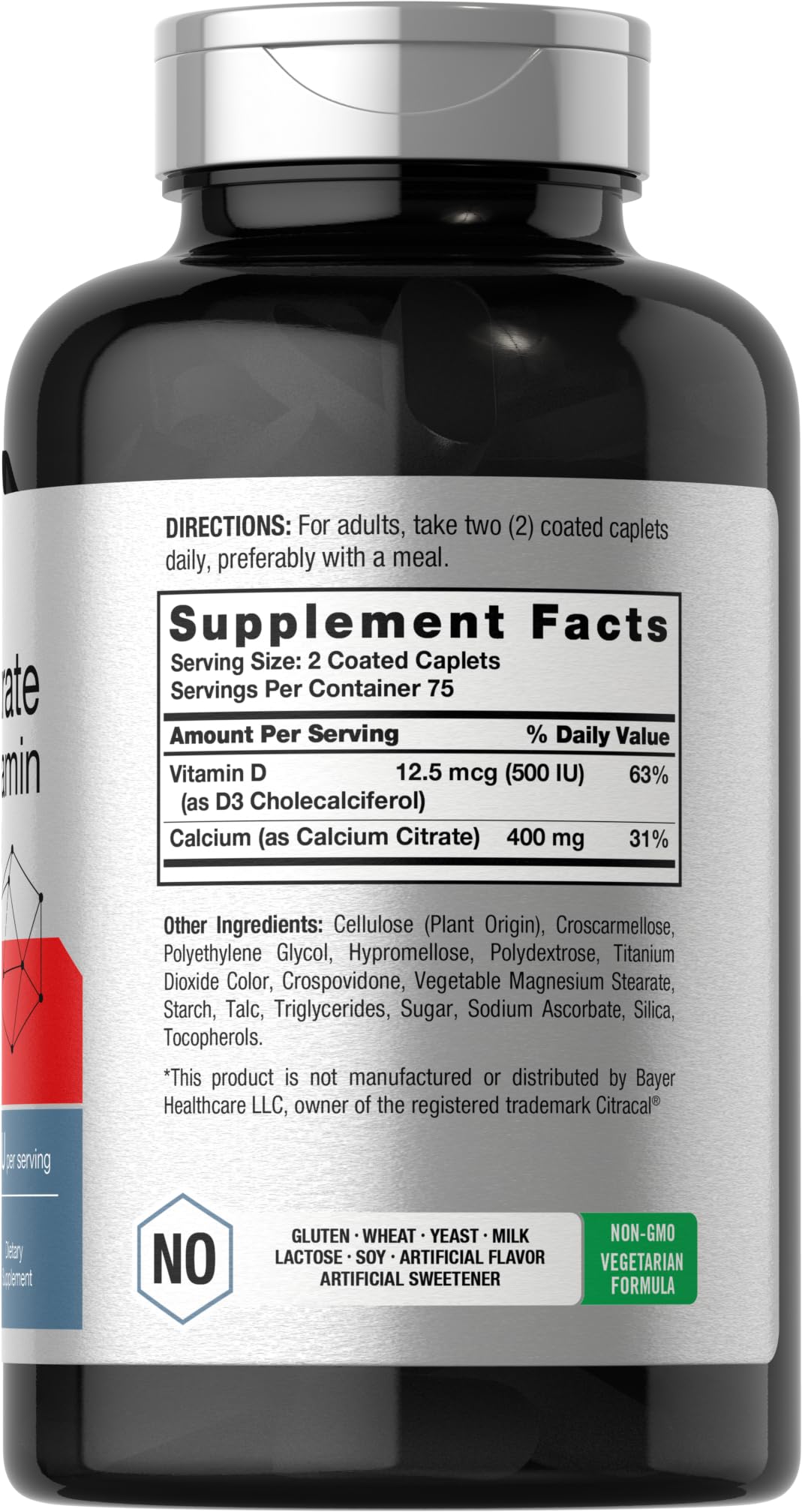 Horbaach Calcium Citrate 400mg with Vitamin D3 | 150 Petite Coated Caplets | Supplement for Men and Women | Vegetarian, Non-GMO & Gluten Free - Image 2