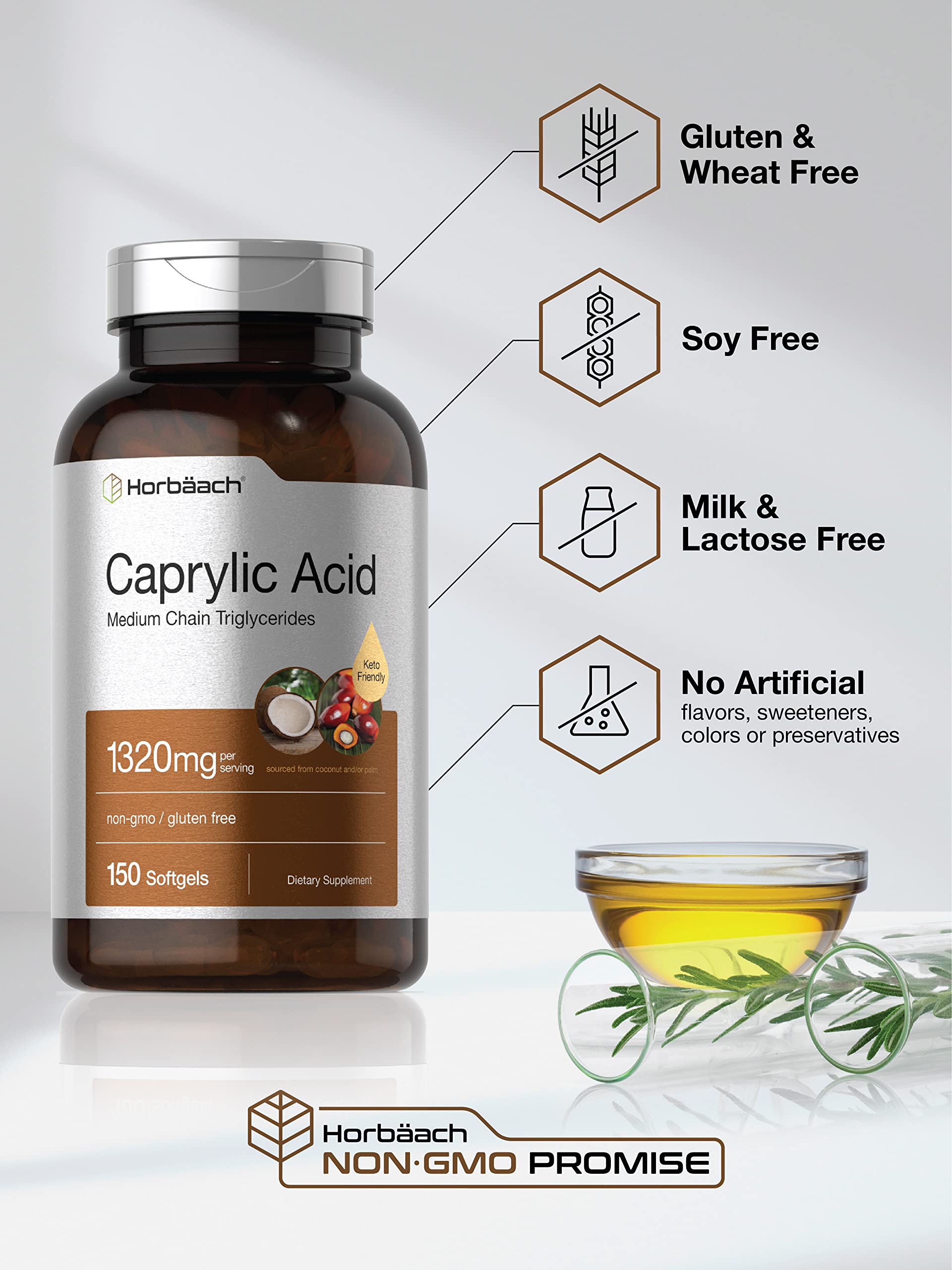 Horbaach Caprylic Acid Supplement 1320mg | 150 Softgel Capsules | from MCT Oil | Non-GMO and Gluten Free - Image 4