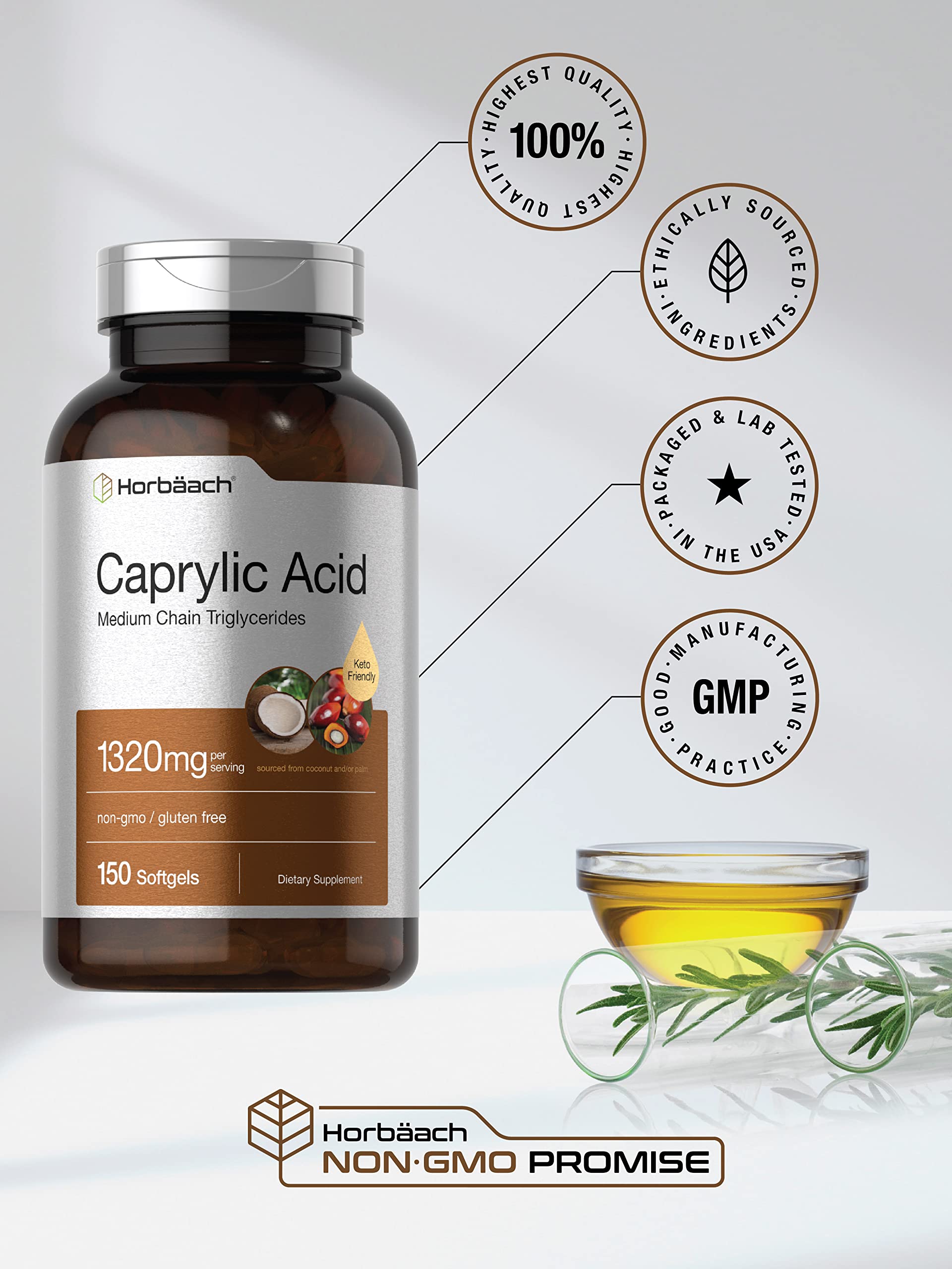 Horbaach Caprylic Acid Supplement 1320mg | 150 Softgel Capsules | from MCT Oil | Non-GMO and Gluten Free - Image 5