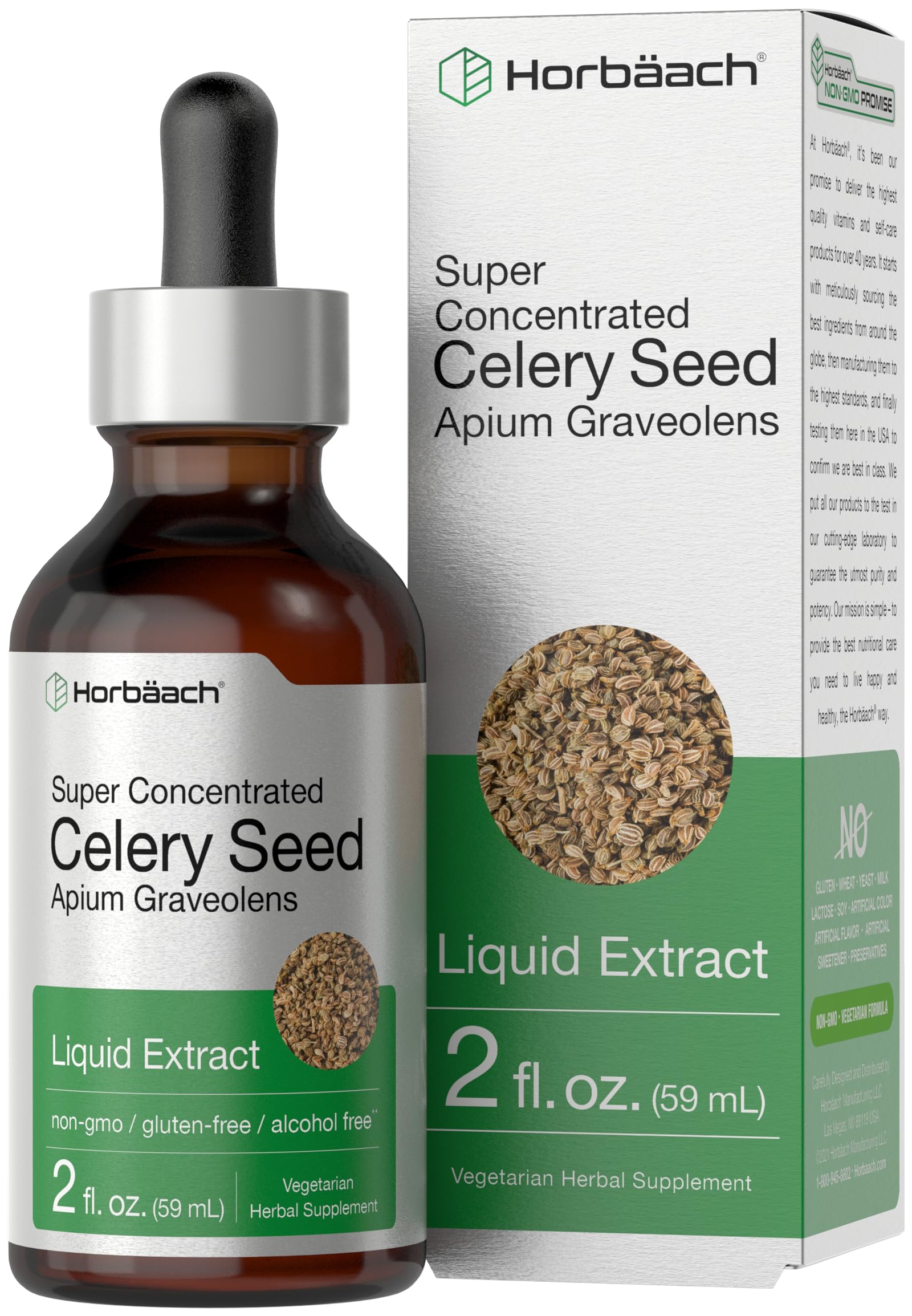 Horbaach Celery Seed Liquid Extract | 2 fl oz | Alcohol Free Tincture | Apium Graveolens | Vegetarian, Non GMO & Gluten Free Supplement