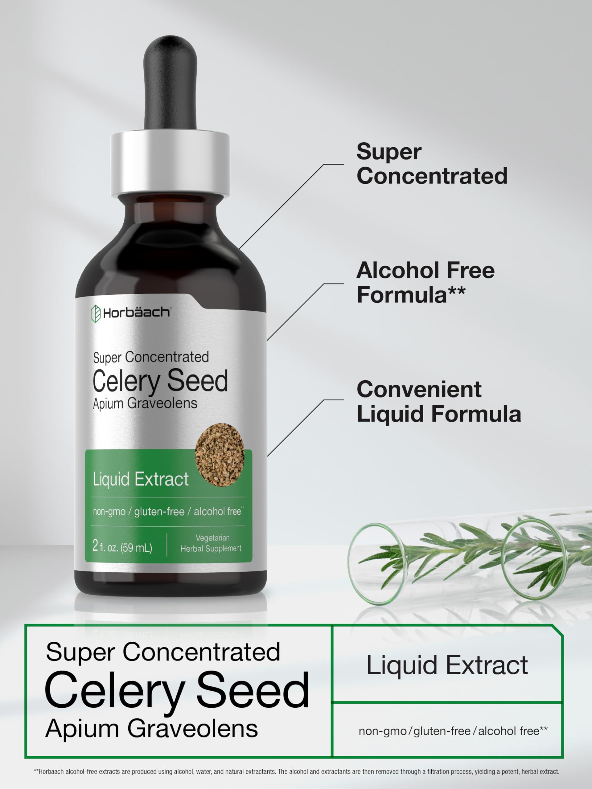 Horbaach Celery Seed Liquid Extract | 2 fl oz | Alcohol Free Tincture | Apium Graveolens | Vegetarian, Non GMO & Gluten Free Supplement - Image 4