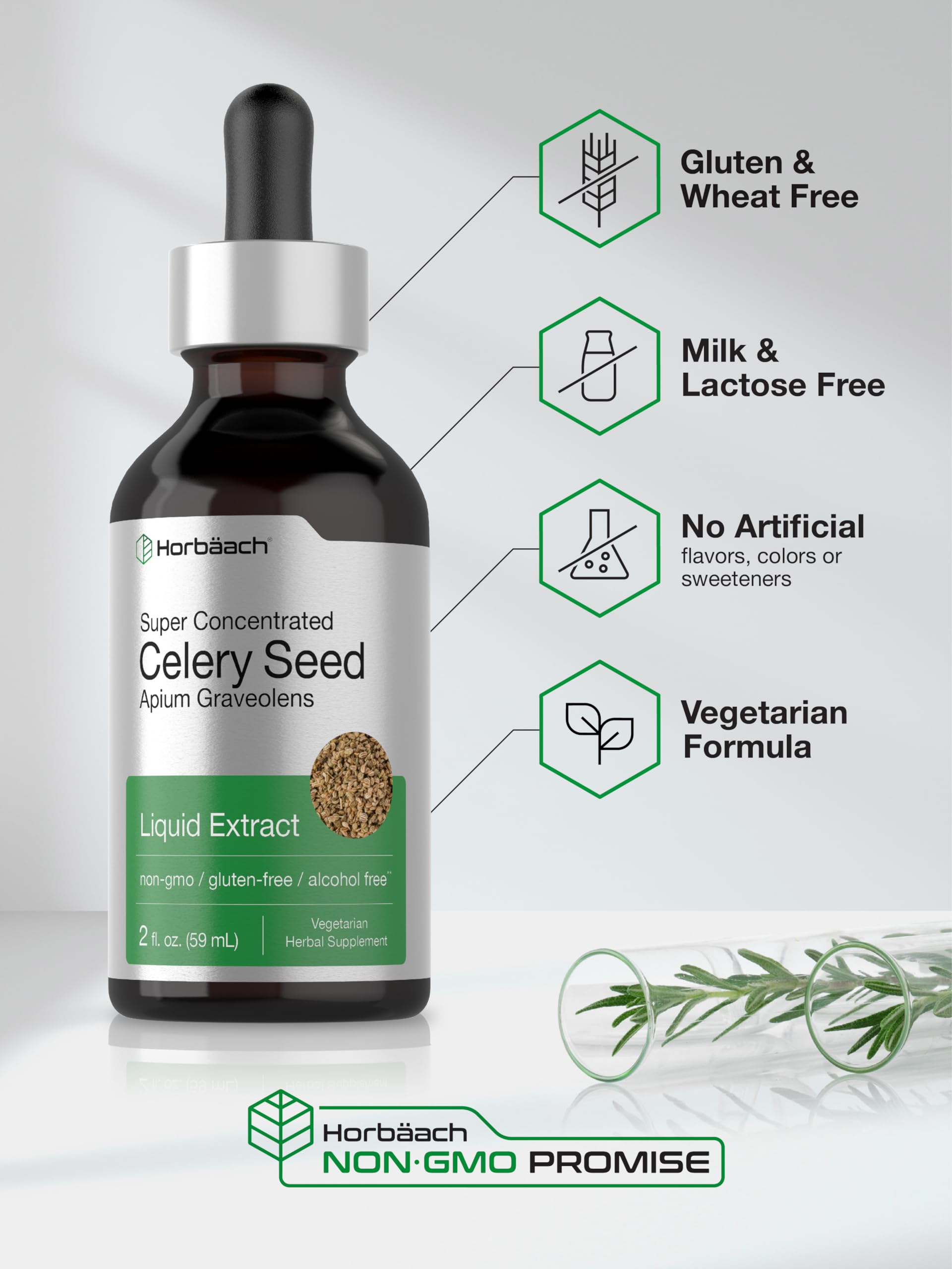 Horbaach Celery Seed Liquid Extract | 2 fl oz | Alcohol Free Tincture | Apium Graveolens | Vegetarian, Non GMO & Gluten Free Supplement - Image 5