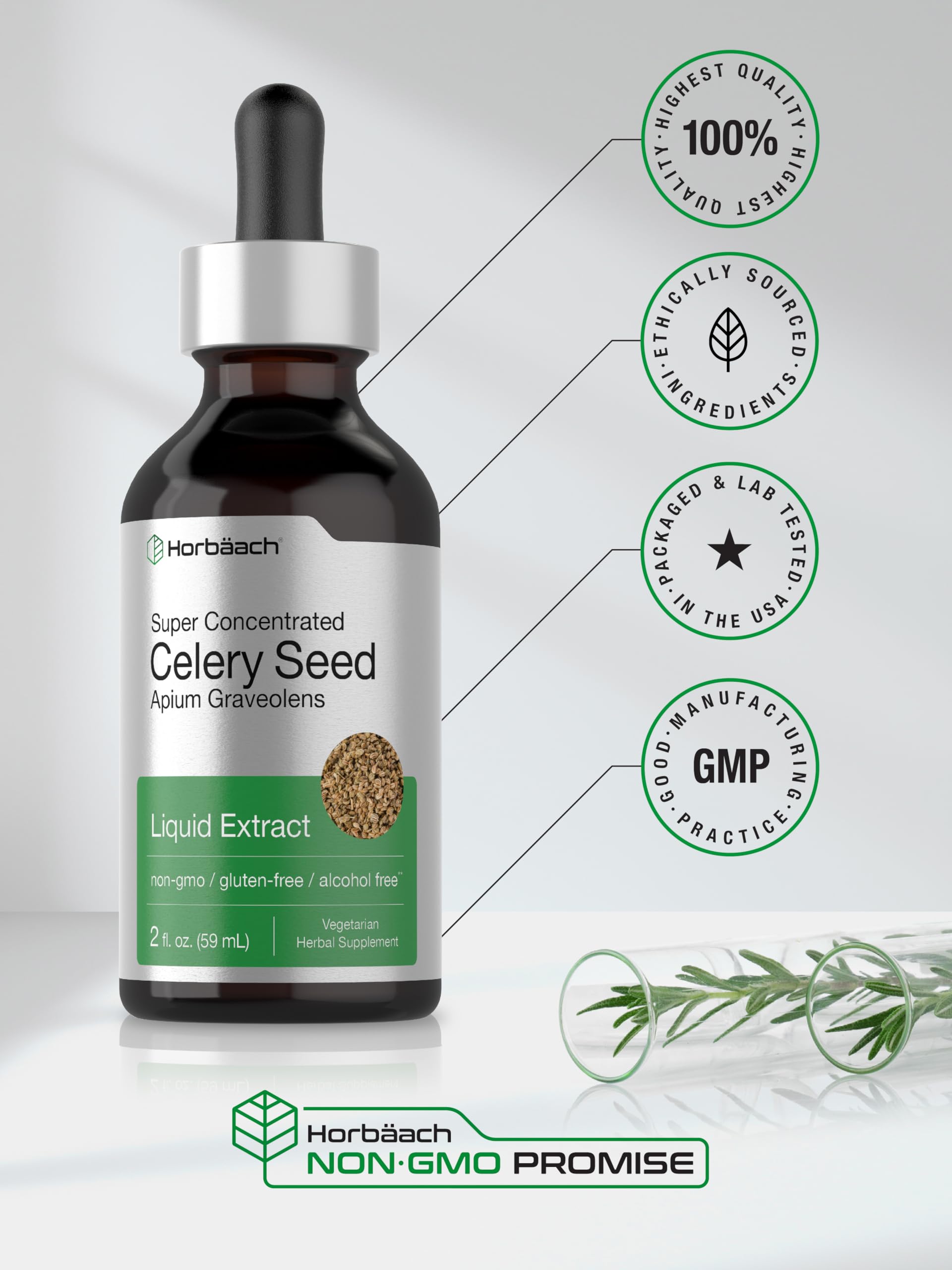 Horbaach Celery Seed Liquid Extract | 2 fl oz | Alcohol Free Tincture | Apium Graveolens | Vegetarian, Non GMO & Gluten Free Supplement - Image 6