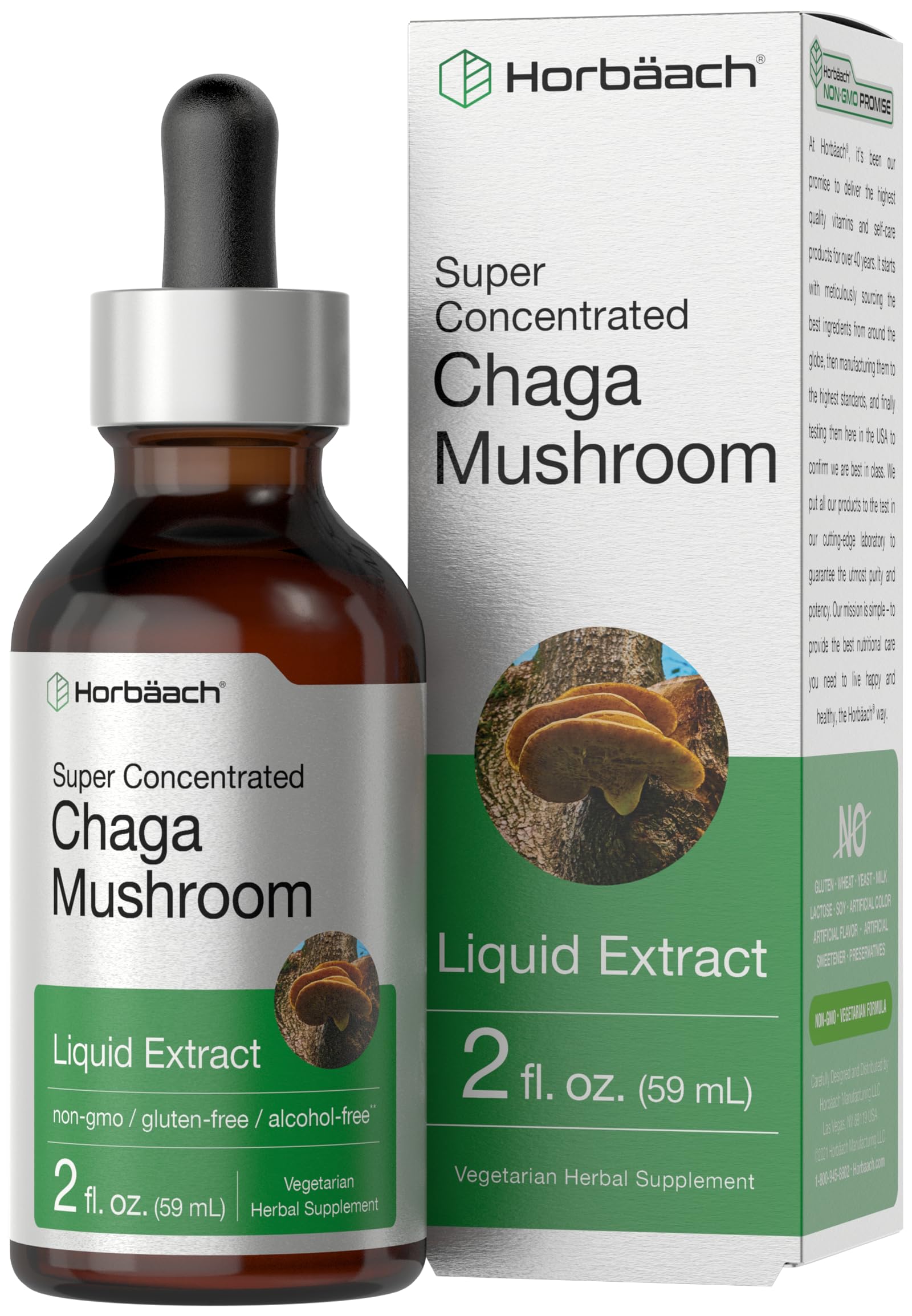 Horbaach Chaga Mushroom Extract | 2 Fl Oz | Vegetarian Liquid Drops | Alcohol Free Tincture | Non-GMO & Gluten Free