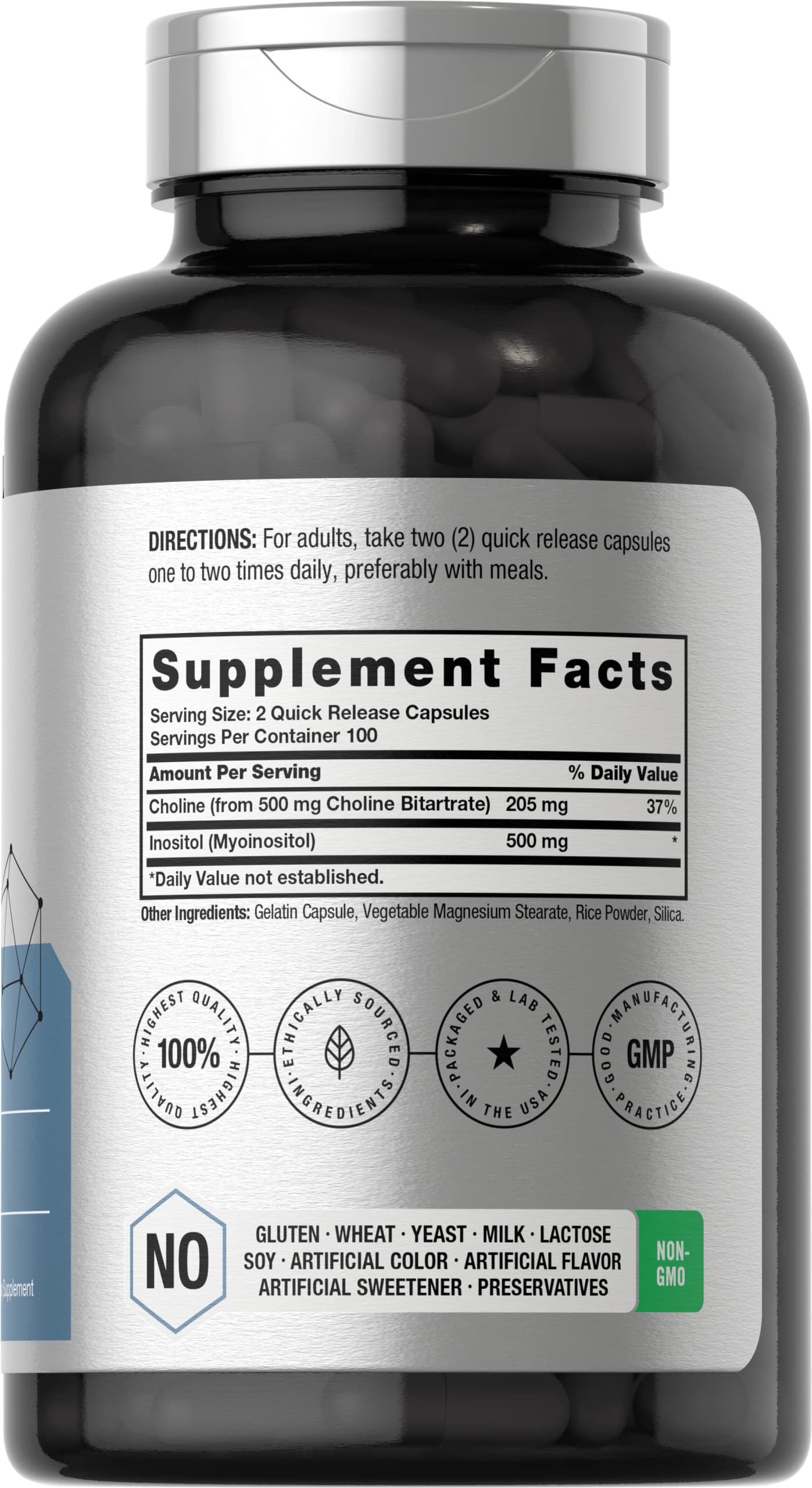 Horbaach Choline Inositol 1000mg Supplement | 200 Capsules | Non-GMO, Gluten Free - Image 2