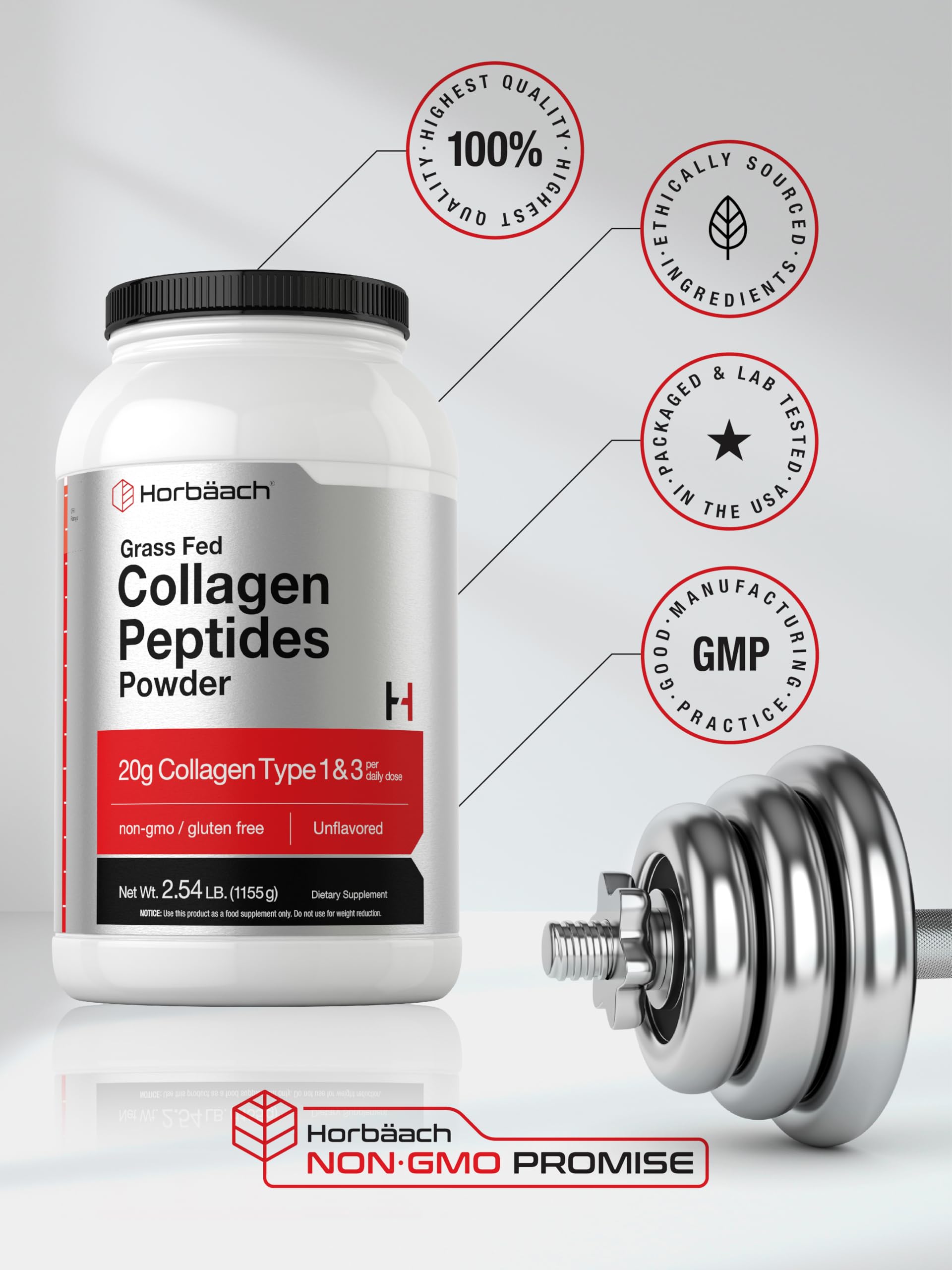 Horbaach Collagen Peptides Powder 40 oz | Unflavored | for Men & Women | Grassfed Type I & III | Non-GMO, Gluten Free Supplement - Image 6
