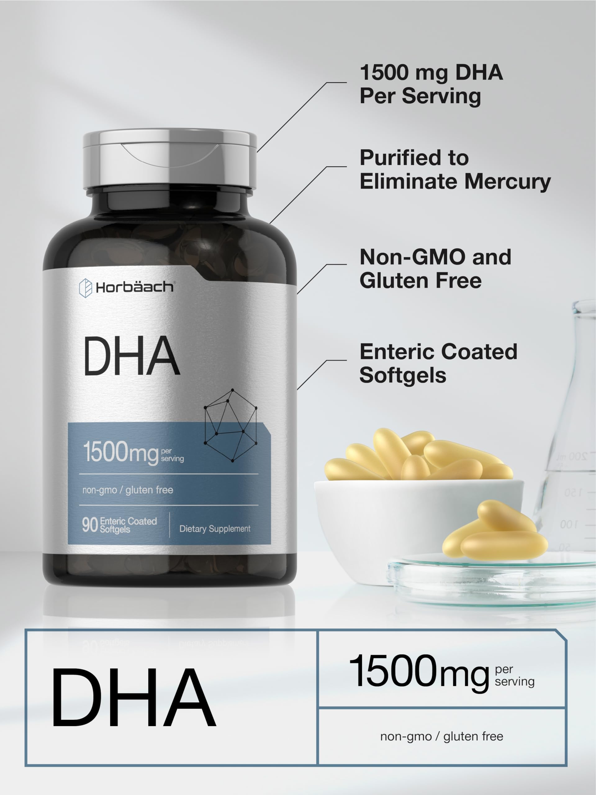 Horbaach DHA Supplement 1500mg | 90 Softgels | EPA, Omega 3, DHA | Non-GMO, Gluten Free - Image 4