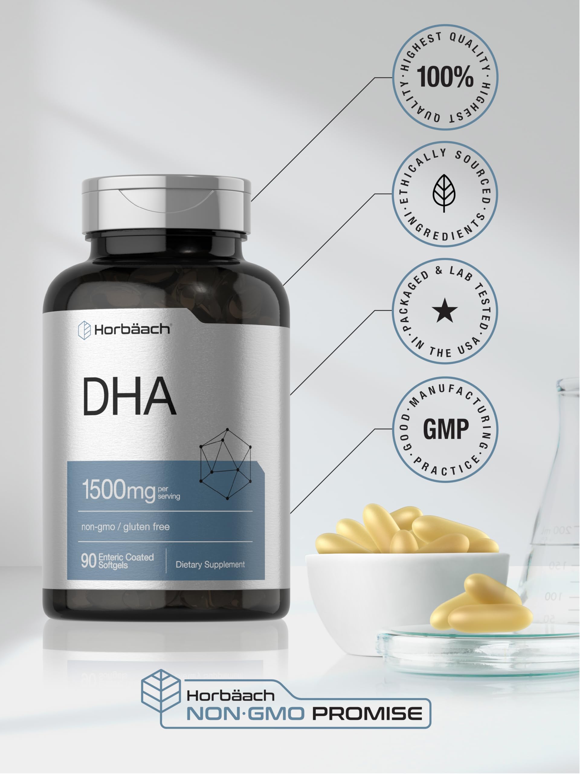 Horbaach DHA Supplement 1500mg | 90 Softgels | EPA, Omega 3, DHA | Non-GMO, Gluten Free - Image 6