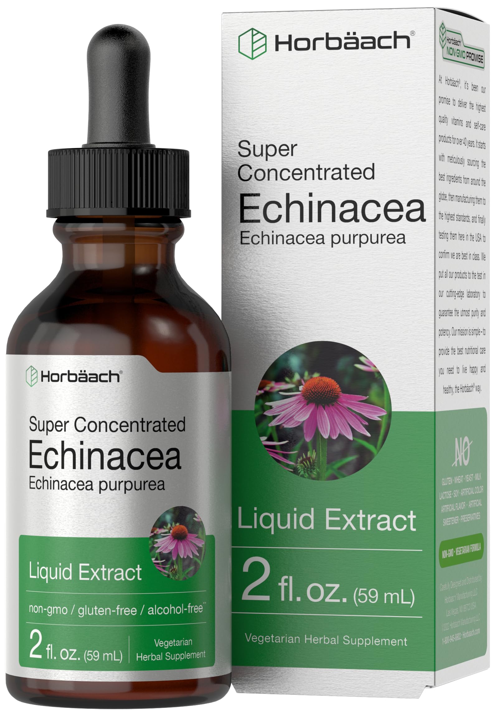 Horbaach Echinacea Drops Herb Tincture | 2 fl oz | Super Concentrated Root Extract | Alcohol Free Liquid | Vegetarian, Non-GMO & Gluten Free Supplement