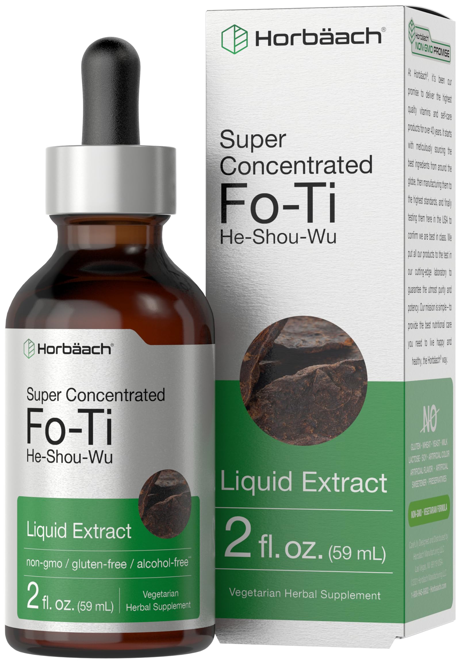 Horbaach Fo-Ti Root Alcohol Free Extract | 2 fl oz | He Shou Wu Tincture | Vegetarian, Non-GMO, Gluten Free Herbal Supplement