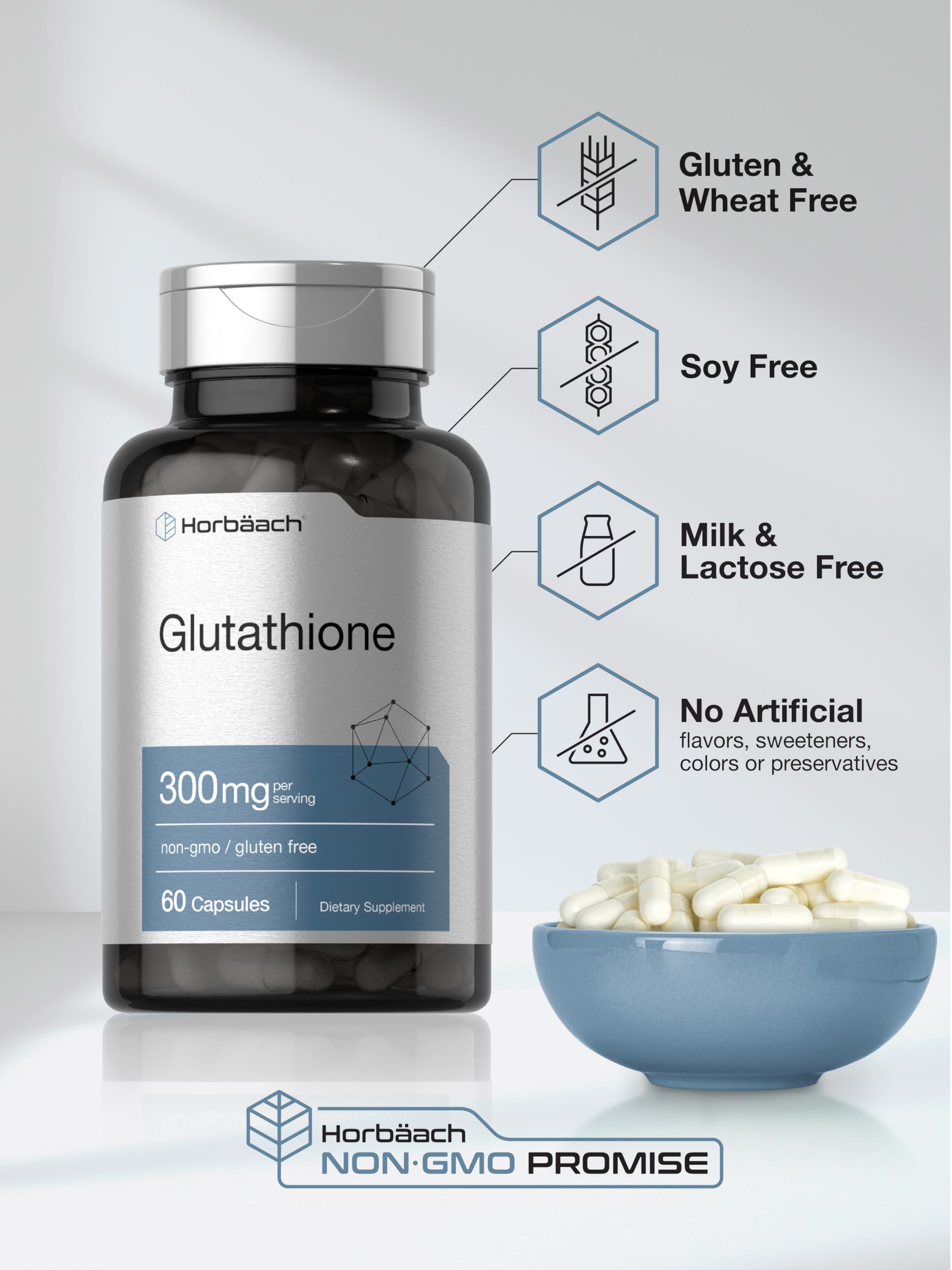Horbaach Glutathione Supplement | 300mg | 60 Capsules | Non-GMO & Gluten Free | Reduced Form - Image 5