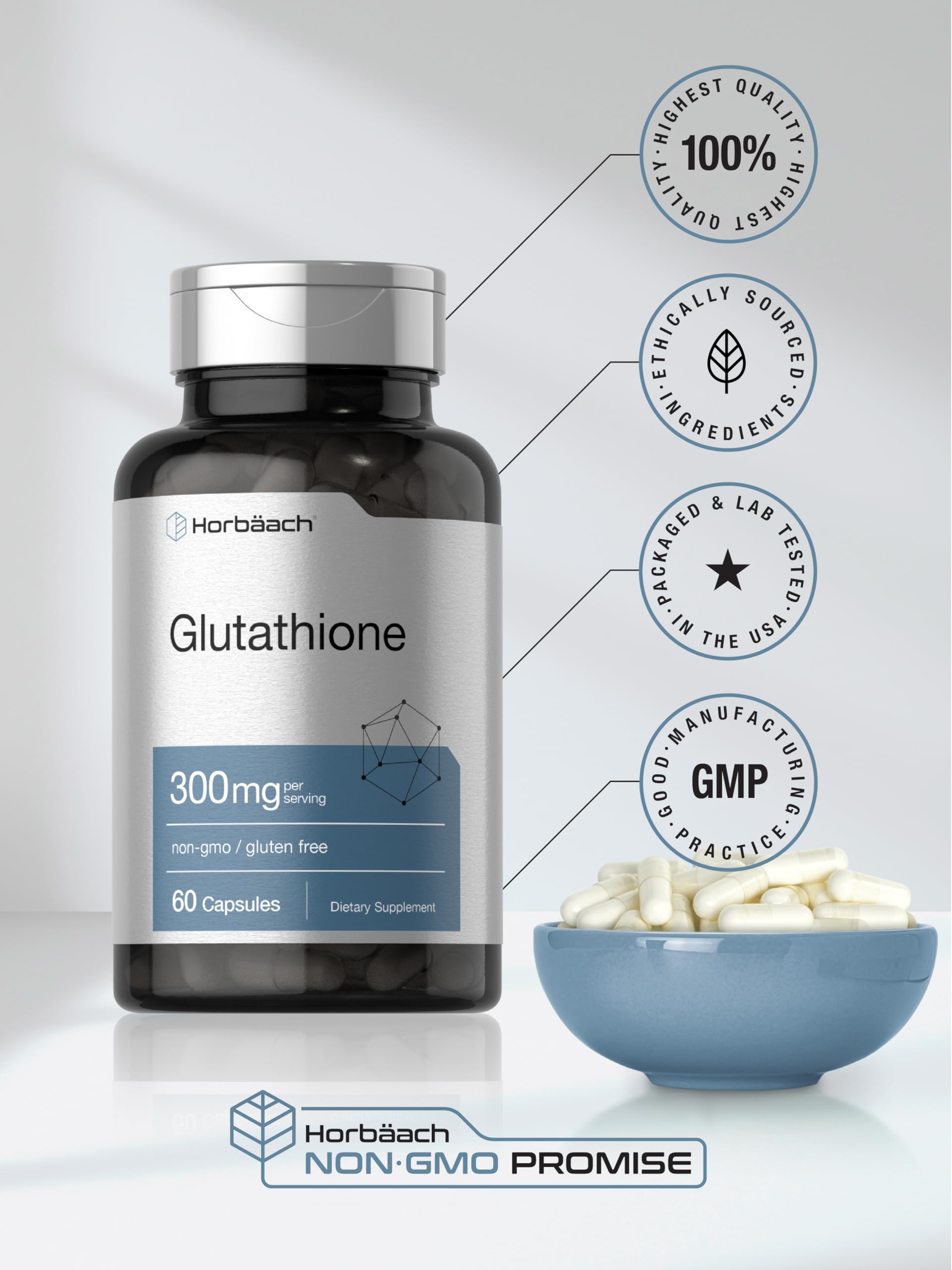 Horbaach Glutathione Supplement | 300mg | 60 Capsules | Non-GMO & Gluten Free | Reduced Form - Image 6
