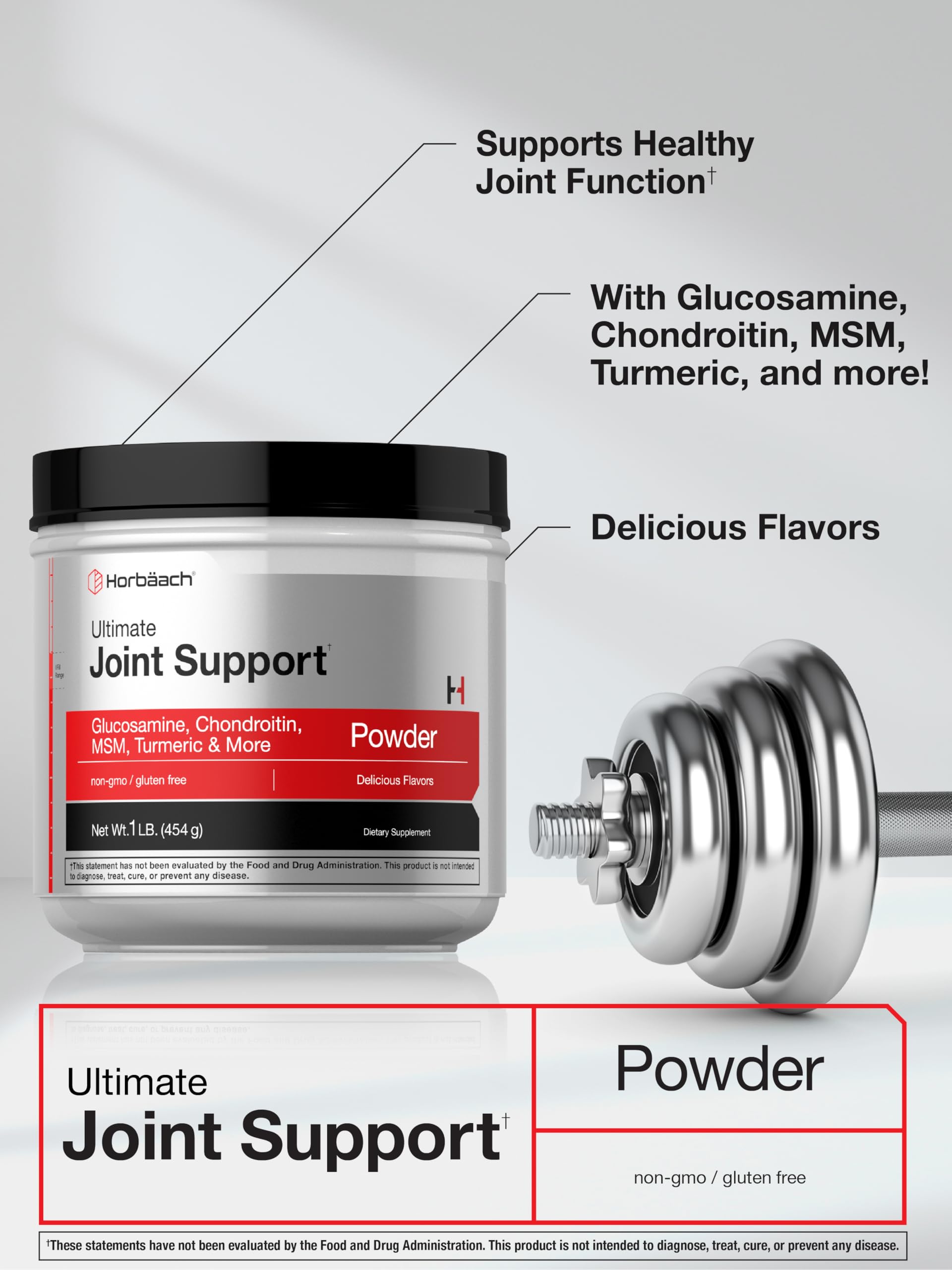 Horbaach Joint Support Supplement Powder | 1 lb | Glucosamine, Chondroitin, MSM & Turmeric | for Men and Women | Non-GMO & Gluten Free - Image 4