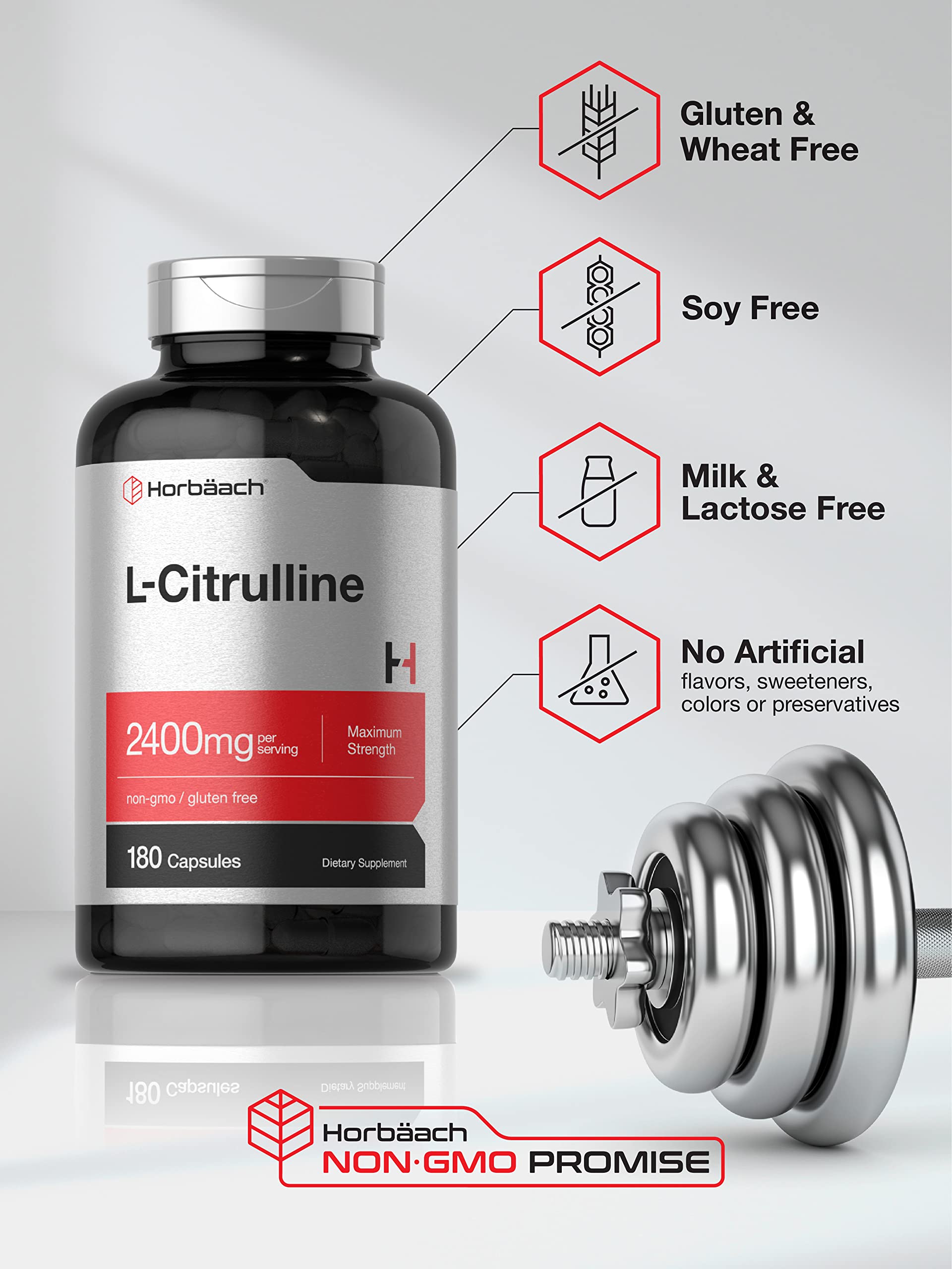 Horbaach L Citrulline Supplement for Men and Women | 2400 mg | 180 Capsules | Maximum Strength and Free Form | Non-GMO, Gluten Free - Image 4