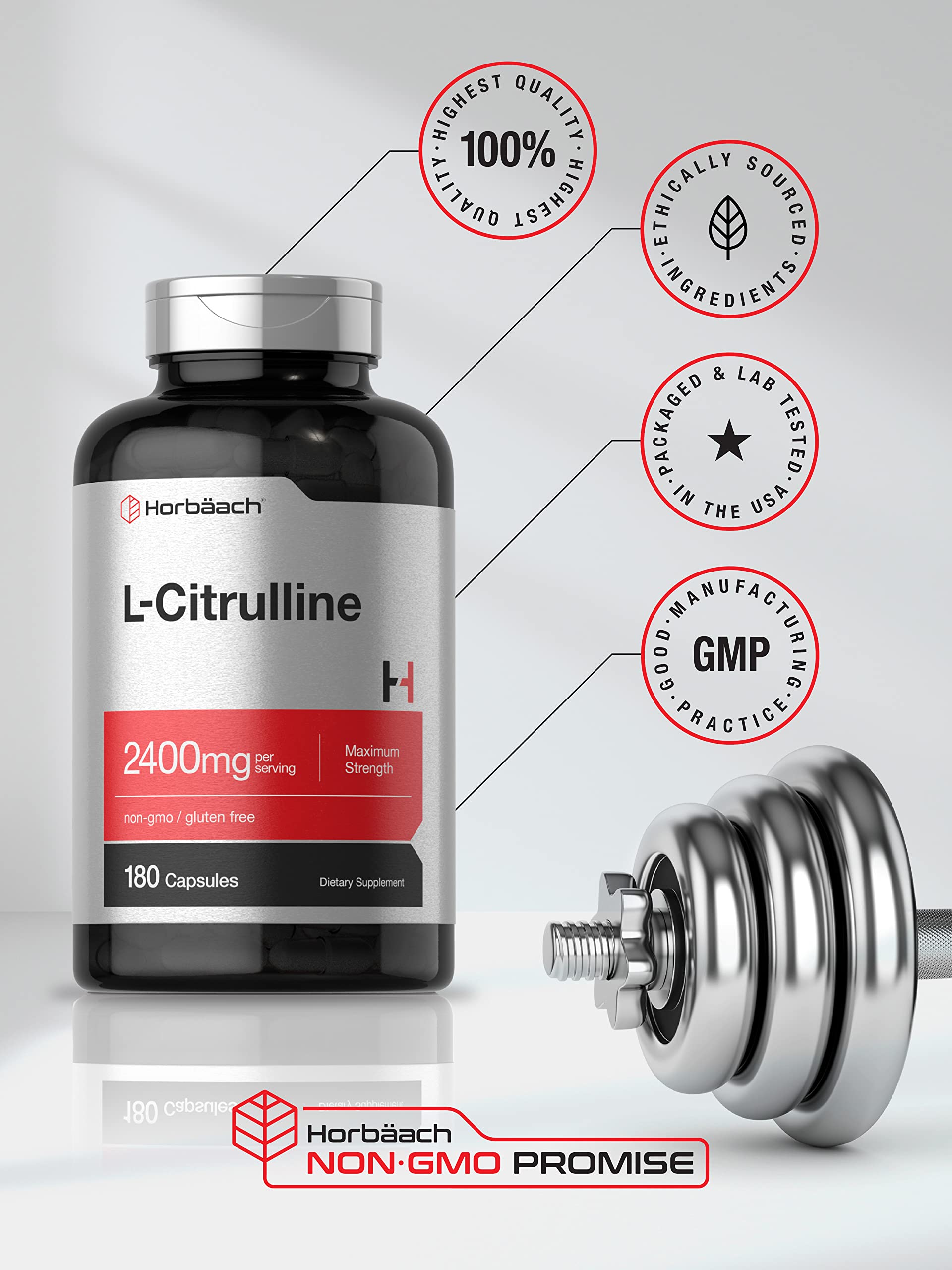 Horbaach L Citrulline Supplement for Men and Women | 2400 mg | 180 Capsules | Maximum Strength and Free Form | Non-GMO, Gluten Free - Image 5