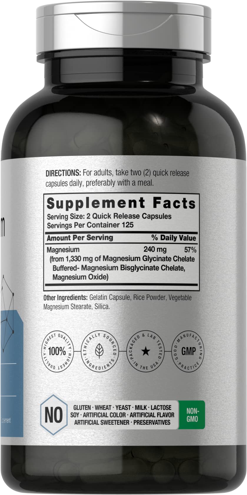 Horbaach Magnesium Glycinate 1330mg | 250 Capsules | Buffered with Chelated Minerals | 240 mg per Serving | Non-GMO, Gluten Free Supplement - Image 2