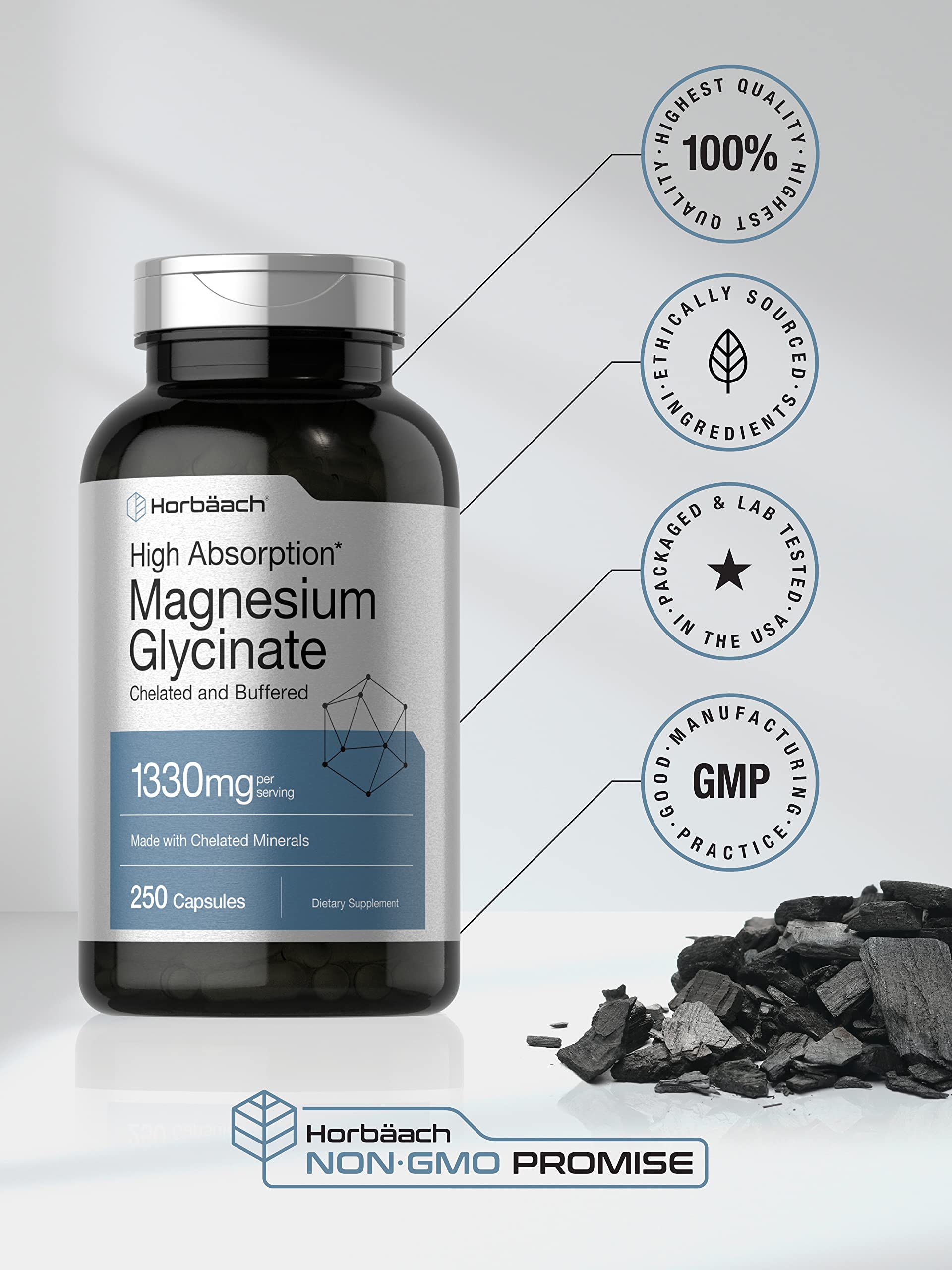 Horbaach Magnesium Glycinate 1330mg | 250 Capsules | Buffered with Chelated Minerals | 240 mg per Serving | Non-GMO, Gluten Free Supplement - Image 5